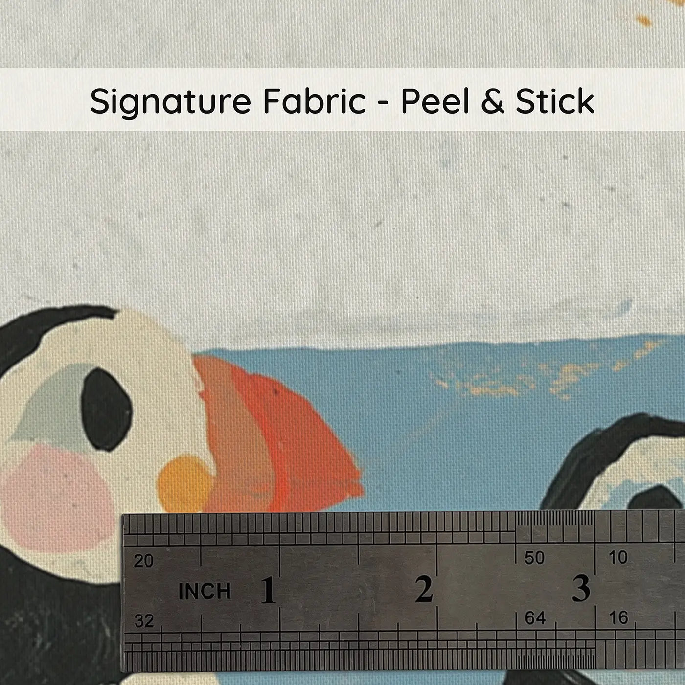 Fabric texture close-up of Bold Puffin Cliff Scandi Wainscoting Wallpaper by Whimsy Tots