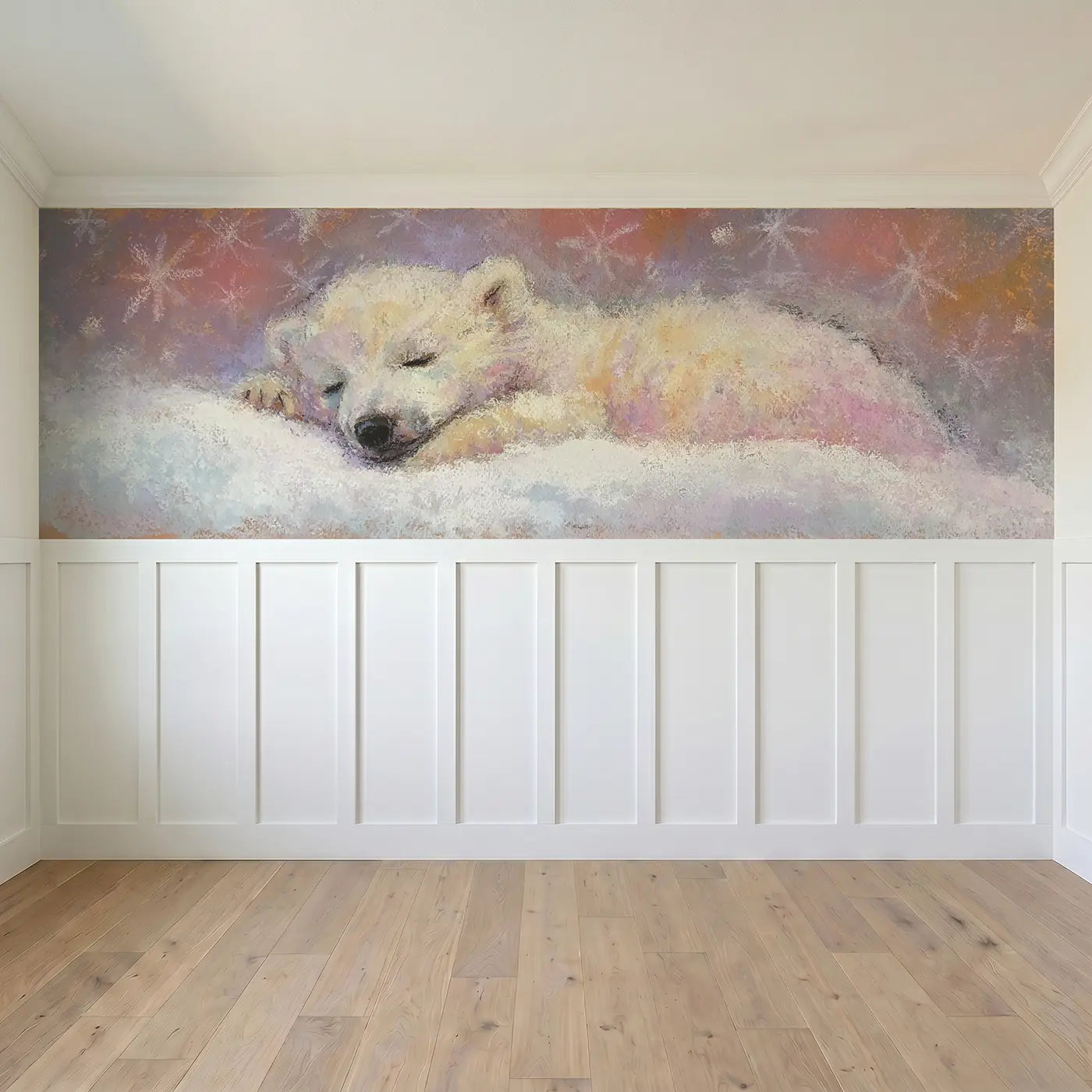 Full panel view of Chalk Baby Polar Bear Soft Wainscoting Wallpaper by Whimsy Tots