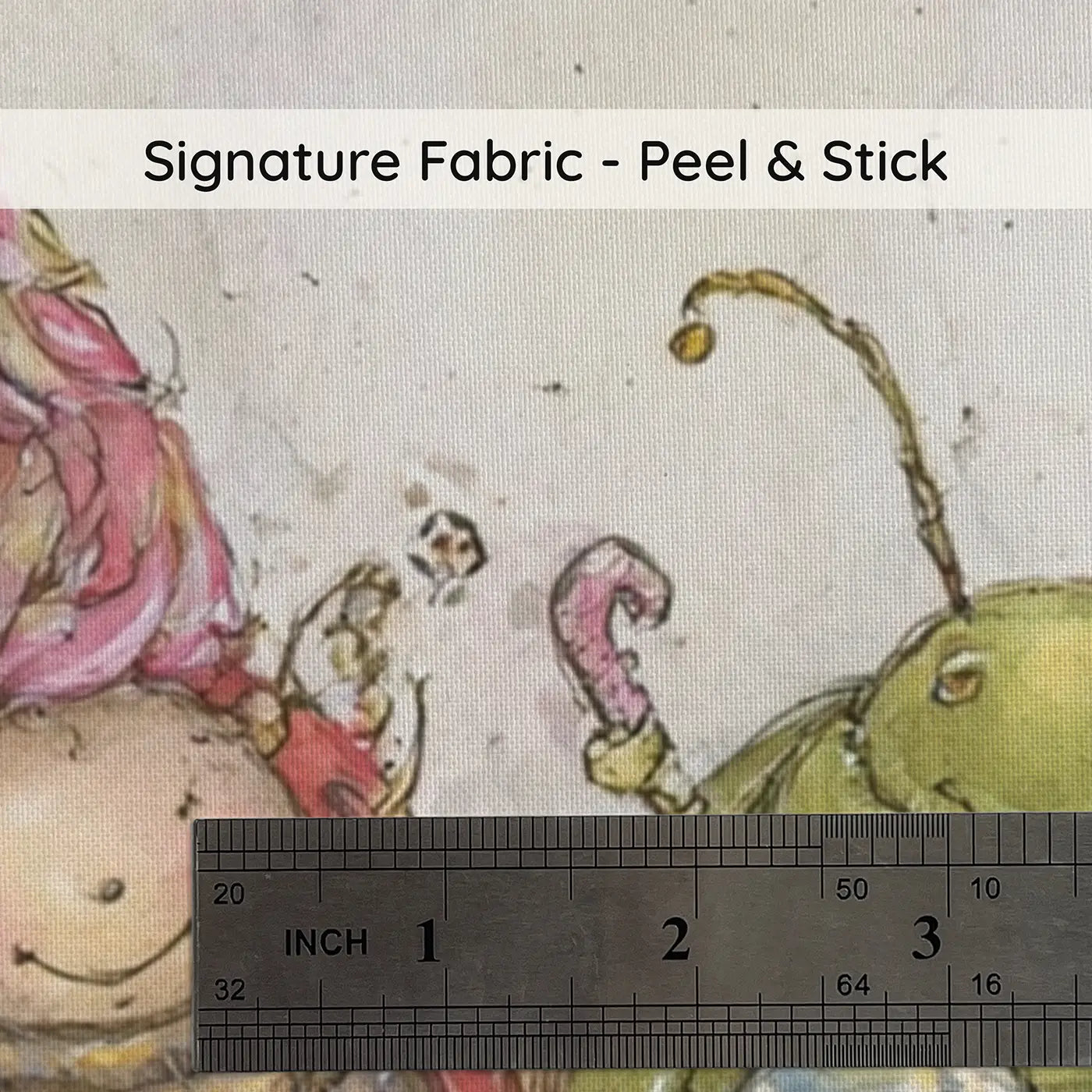 Fabric texture close-up of Bug Market Tiny Shop Wainscoting Wallpaper by Whimsy Tots