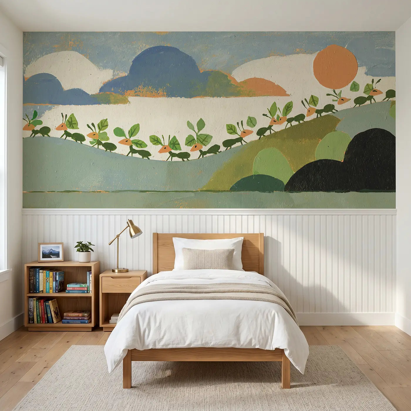Modern Illustration ant hill colony wainscoting wallpaper for bedroom by Whimsy Tots.