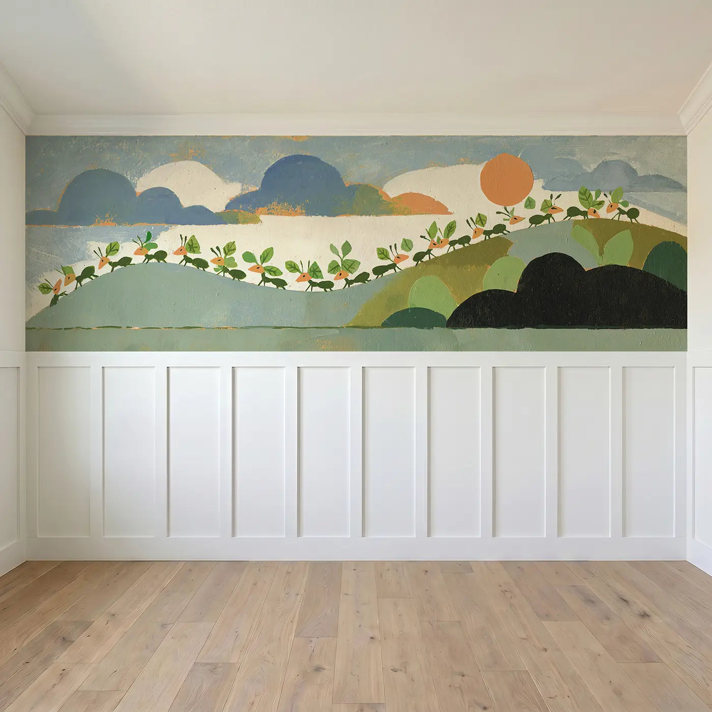 Full panel view of Bold Ant Hill Colony Wainscoting Wallpaper by Whimsy Tots