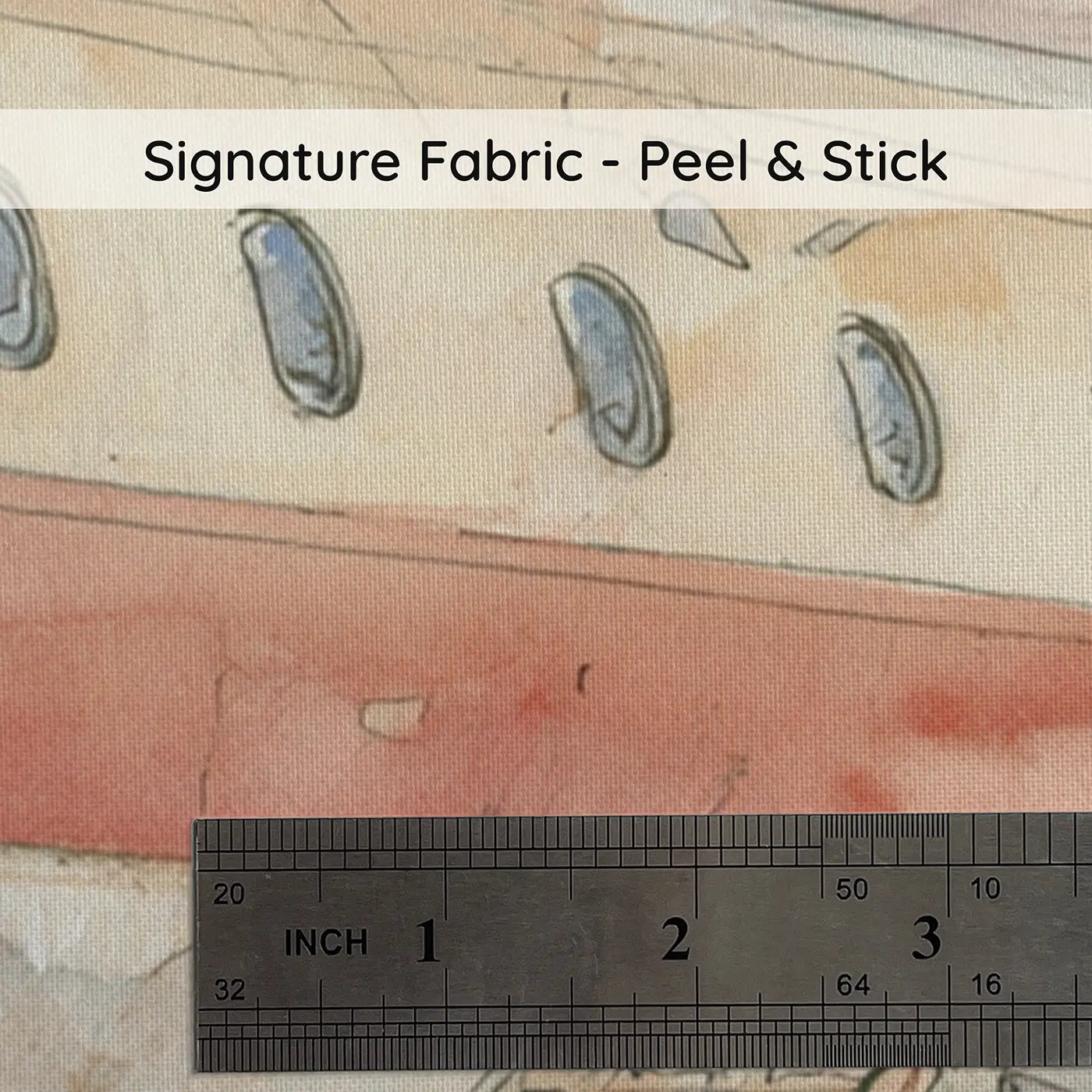 Fabric texture close-up of Jet Plane Luggage Cart Tow Wainscoting Wallpaper by Whimsy Tots