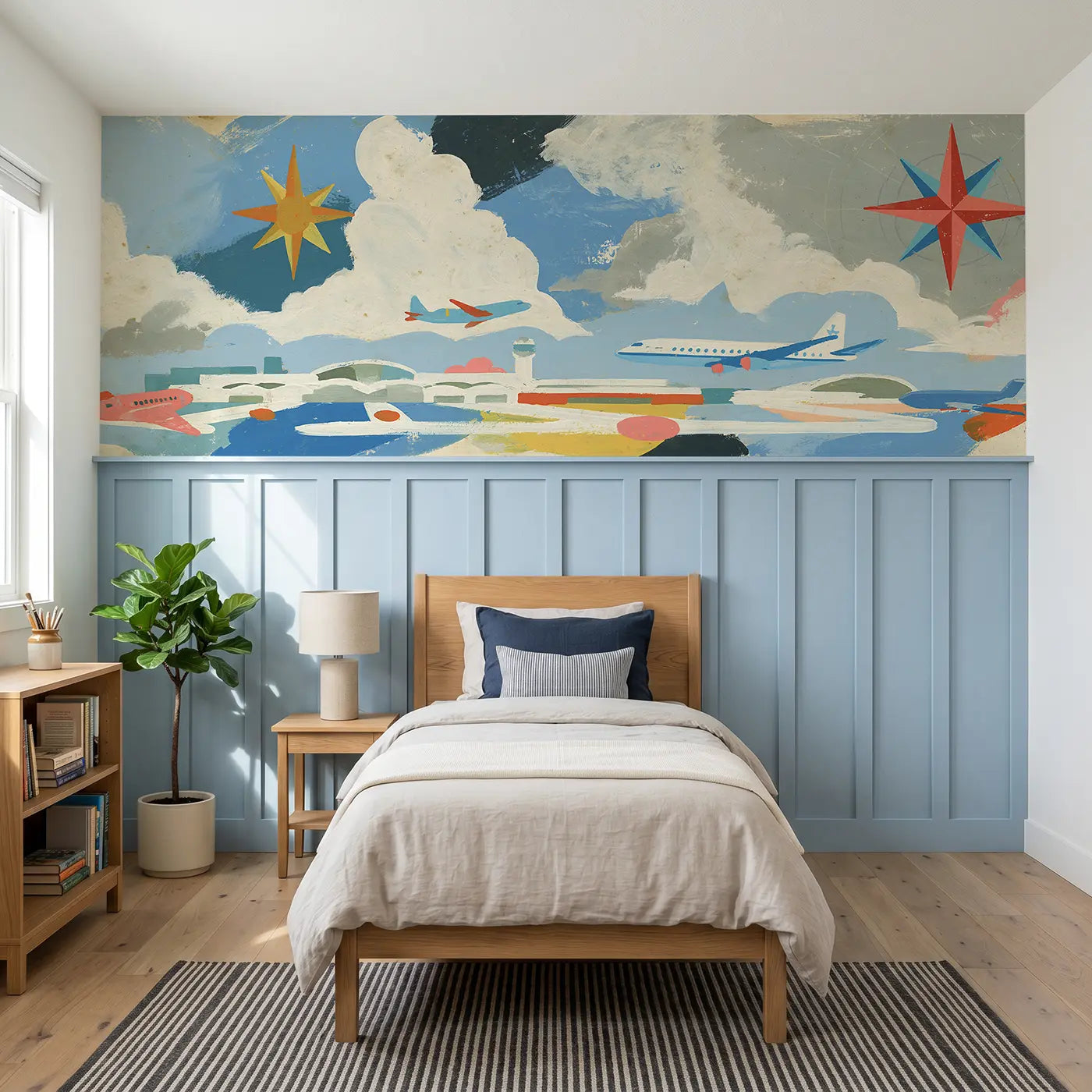 Modern Illustration airport map bold wainscoting wallpaper for bedroom by Whimsy Tots.