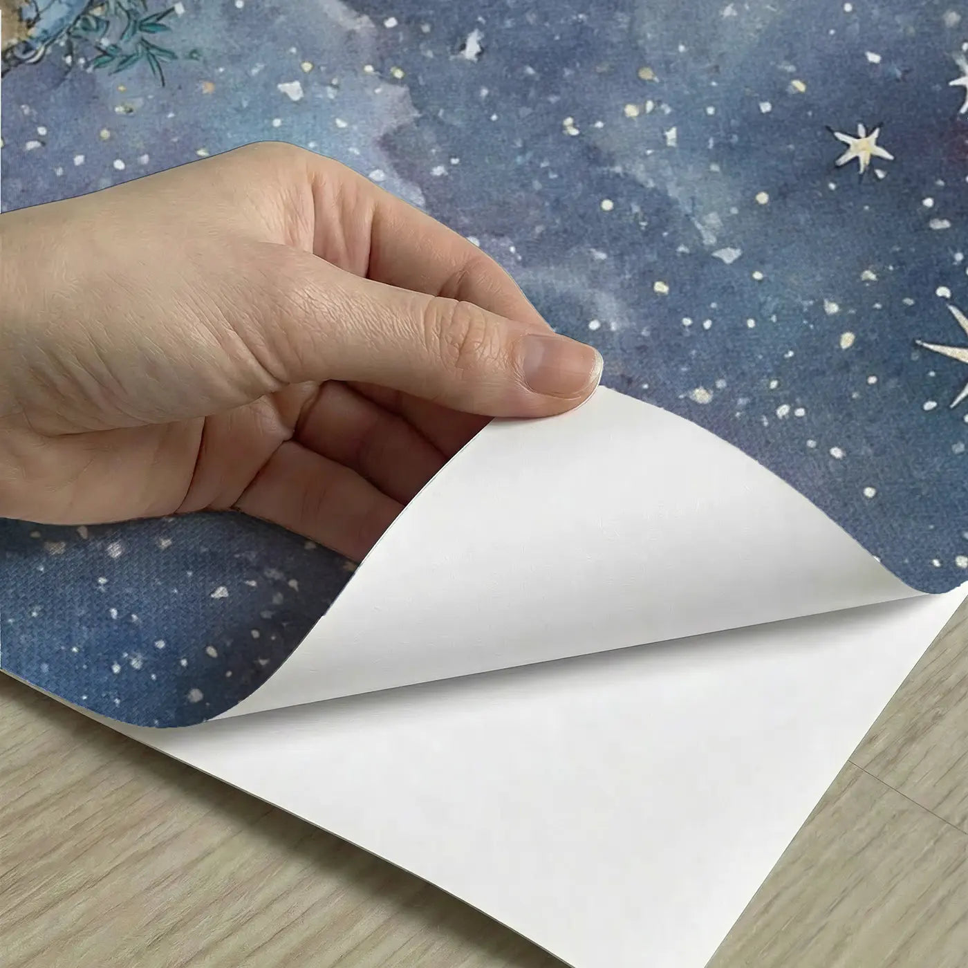 Peel-and-stick detail of Space Train Galaxy Travel Wainscoting Wallpaper by Whimsy Tots