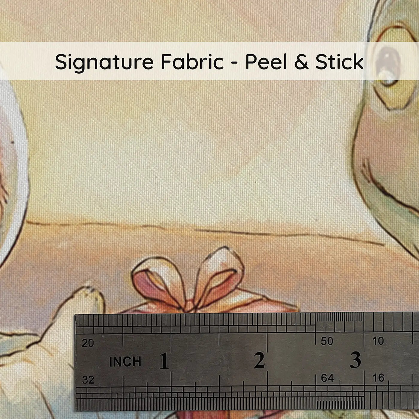 Fabric texture close-up of Bunny Friendly Alien Greet Wainscoting Wallpaper by Whimsy Tots