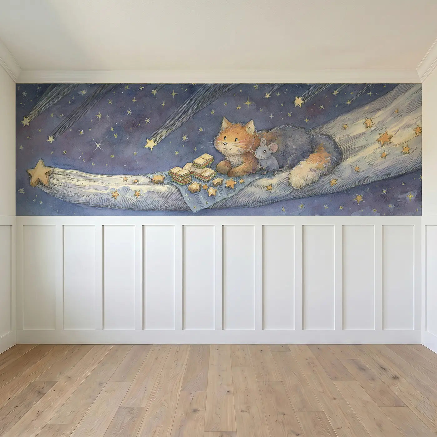 Full panel view of Space Picnic Comet Tail Wainscoting Wallpaper by Whimsy Tots