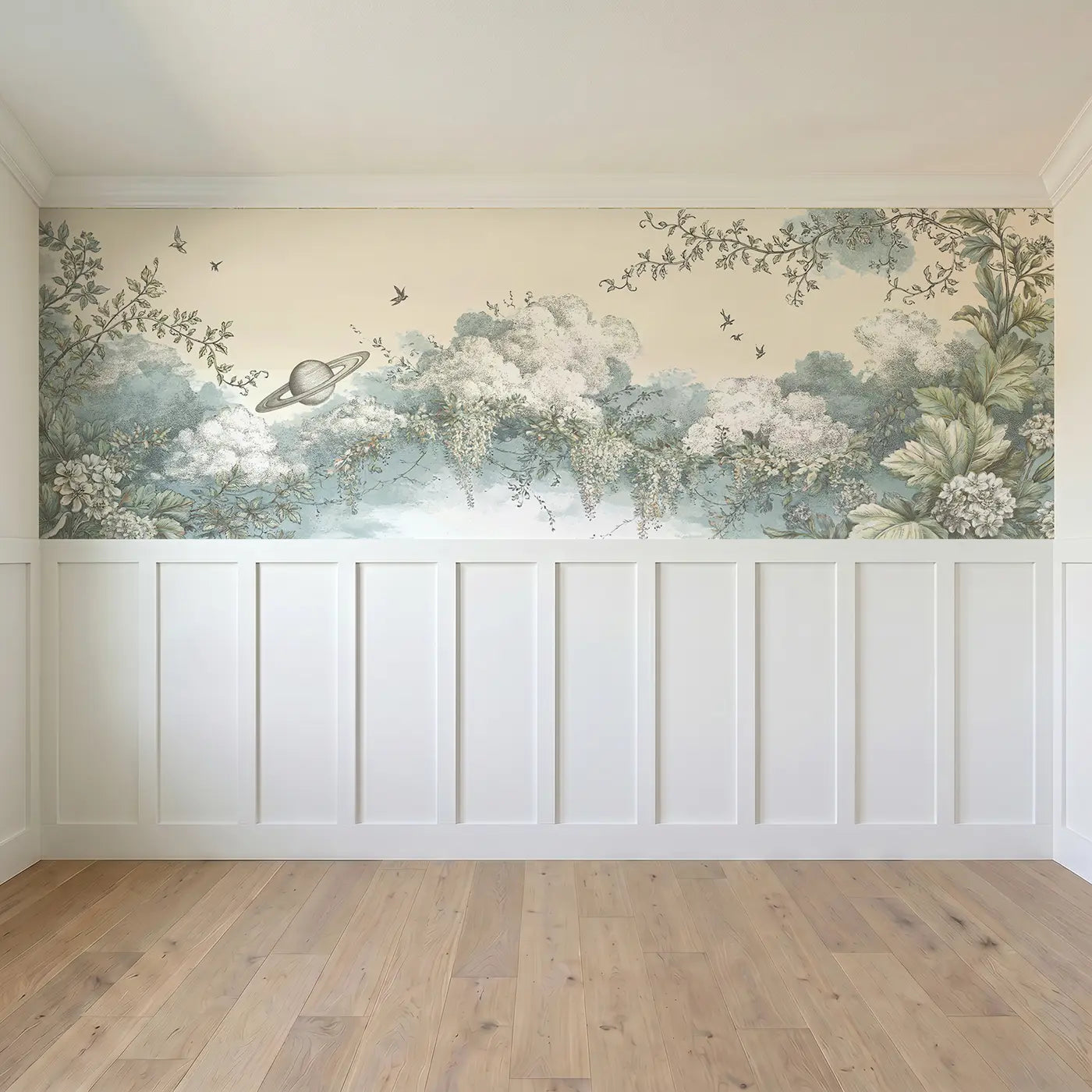 Full panel view of Saturn Botanical Cascade Wainscoting Wallpaper by Whimsy Tots