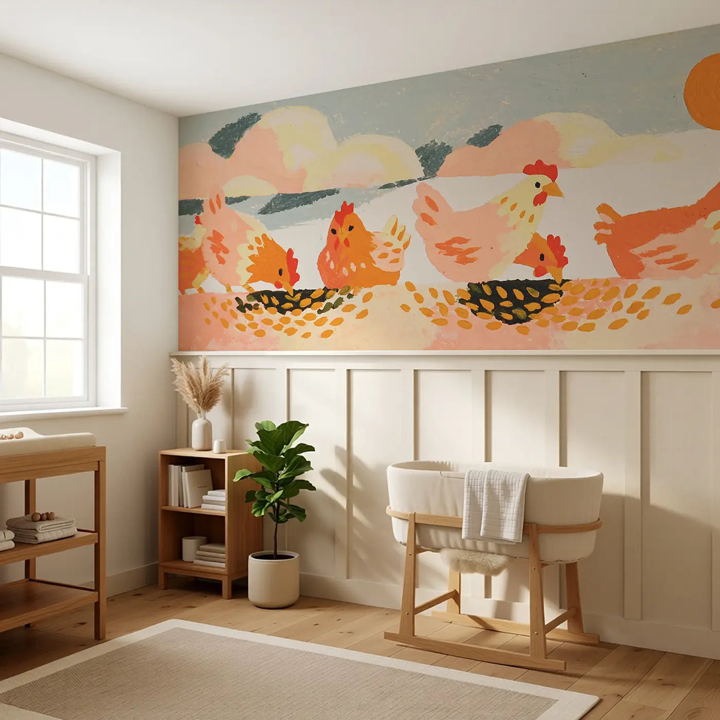 Graphic Chicken Bold Wainscoting Wallpaper styled in a kids bedroom by Whimsy Tots