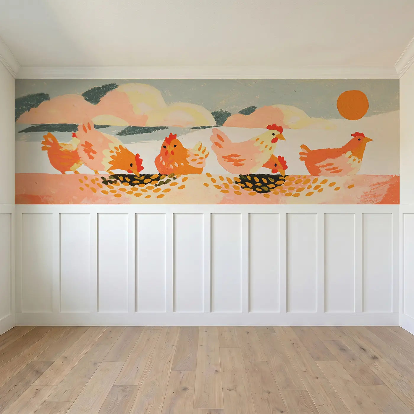 Full panel view of Graphic Chicken Bold Wainscoting Wallpaper by Whimsy Tots