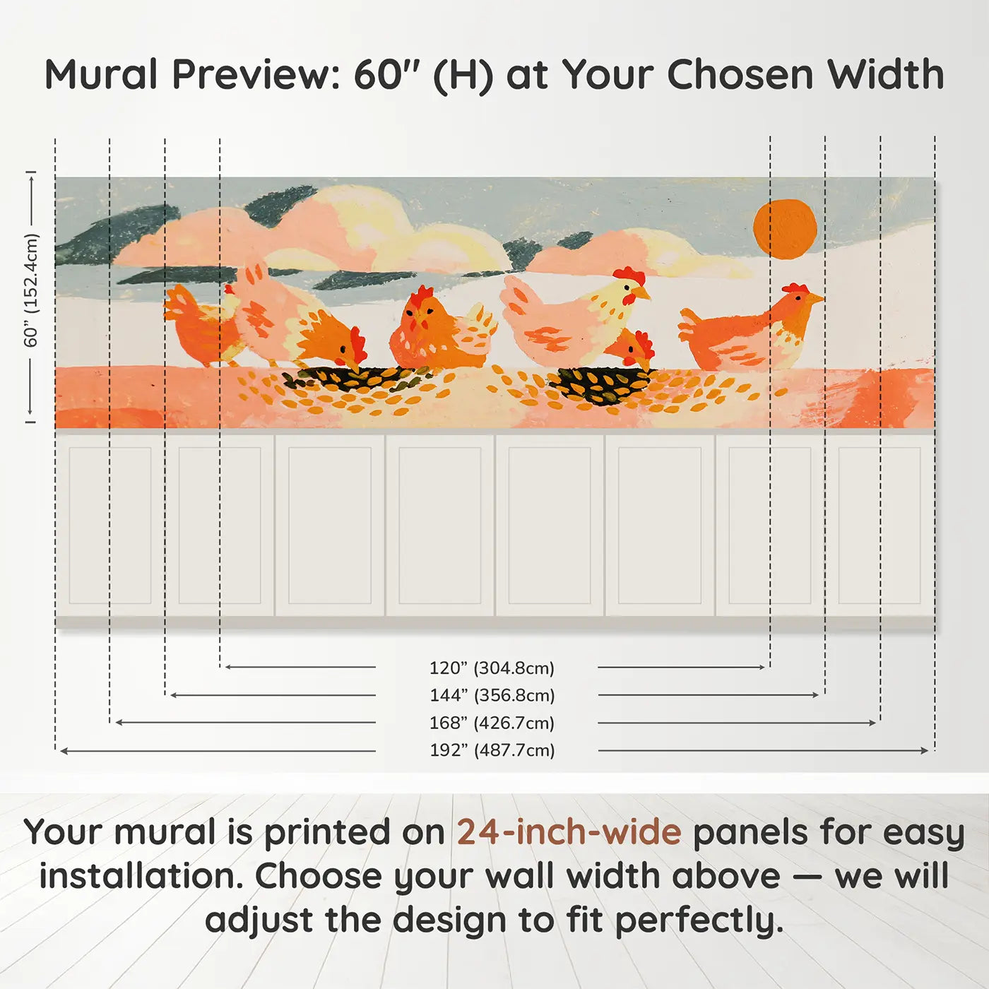 Panel dimensions for Graphic Chicken Bold Wainscoting Wallpaper by Whimsy Tots