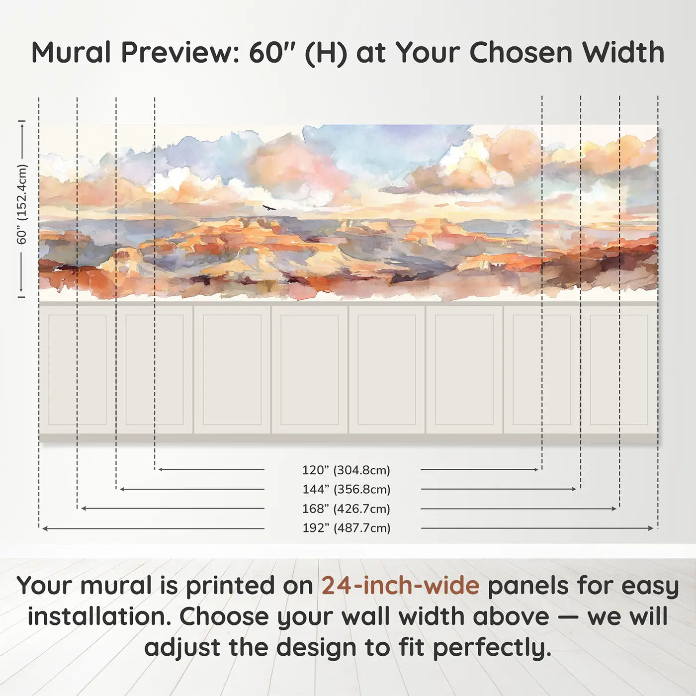 Panel dimensions for Grand Canyon Vista View Wainscoting Wallpaper by Whimsy Tots