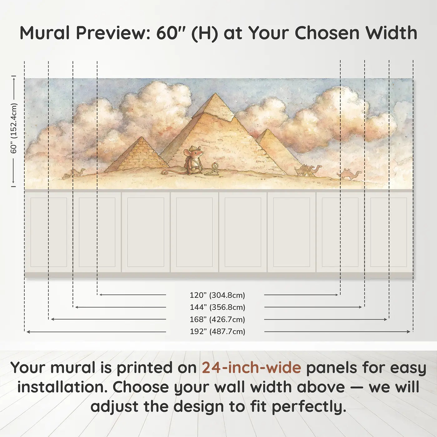 Panel dimensions for Pyramid Egypt Explorer Wainscoting Wallpaper by Whimsy Tots