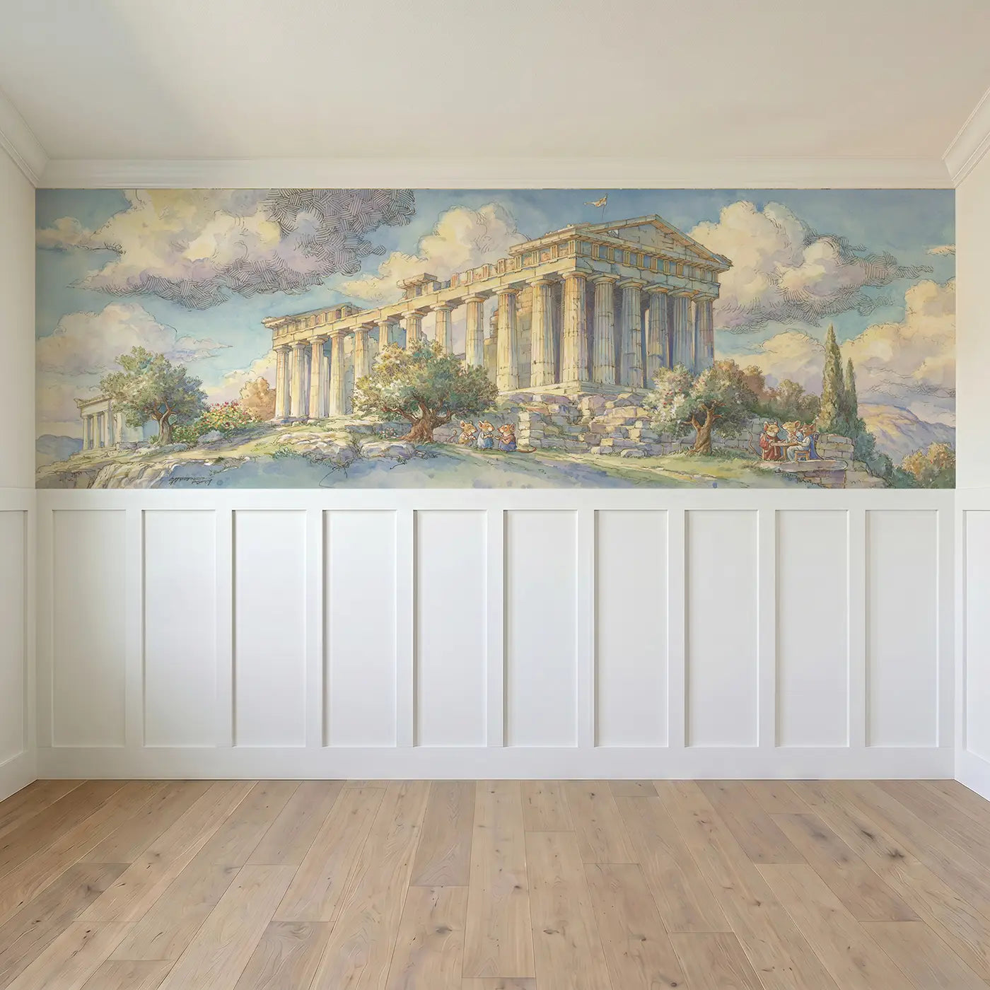 Full panel view of Acropolis Athens Column Wainscoting Wallpaper by Whimsy Tots