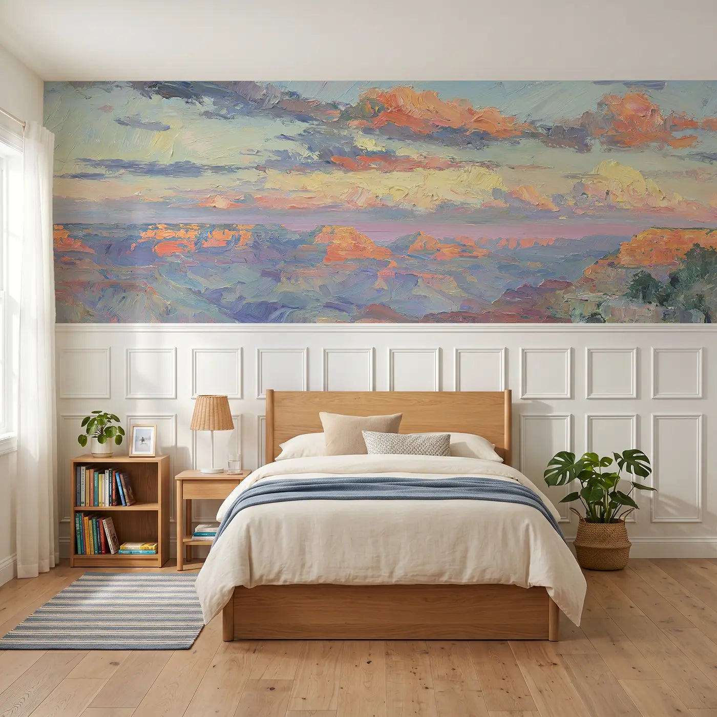 Painted Landscape Grand Canyon sunset oil wainscoting wallpaper for bedroom by Whimsy Tots.