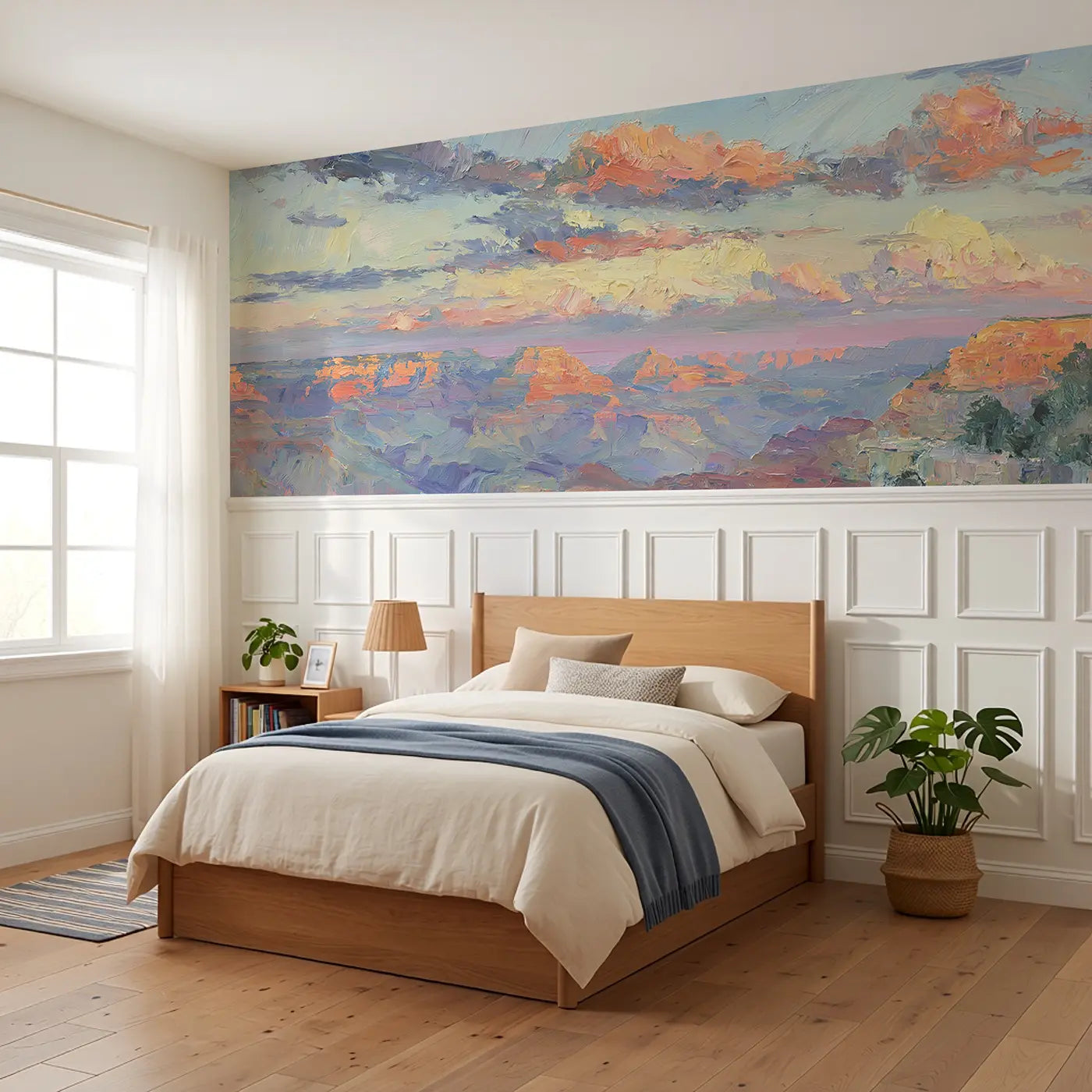 Grand Canyon Sunset Glow Wainscoting Wallpaper styled in a kids bedroom by Whimsy Tots