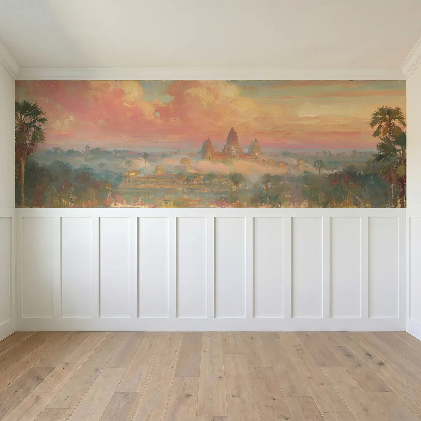 Full panel view of Angkor Wat Temple Morning Wainscoting Wallpaper by Whimsy Tots