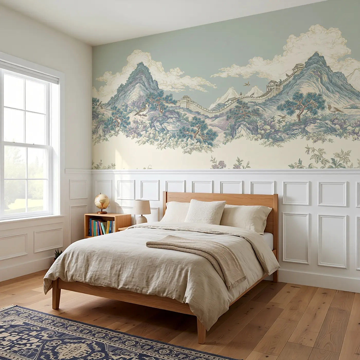 Great Wall China Stipple Wainscoting Wallpaper styled in a kids bedroom by Whimsy Tots