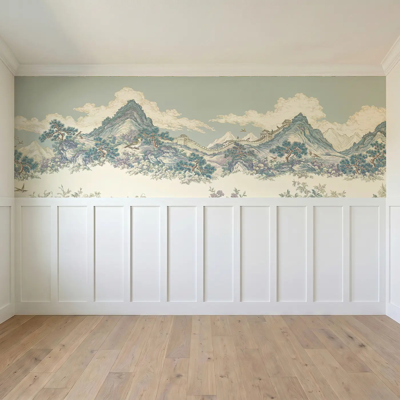 Full panel view of Great Wall China Stipple Wainscoting Wallpaper by Whimsy Tots