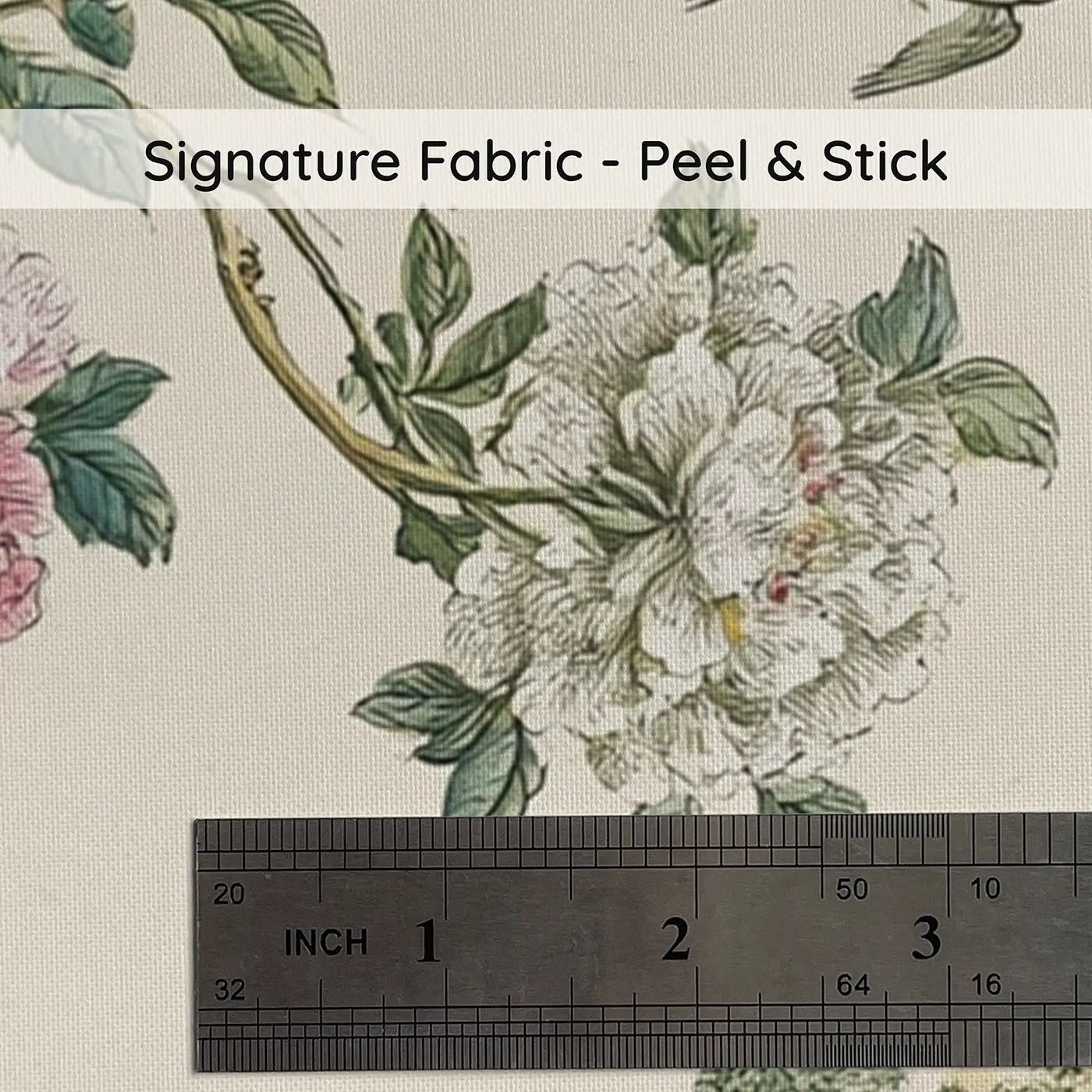 Fabric texture close-up of Taj Mahal Peony Garden Wainscoting Wallpaper by Whimsy Tots