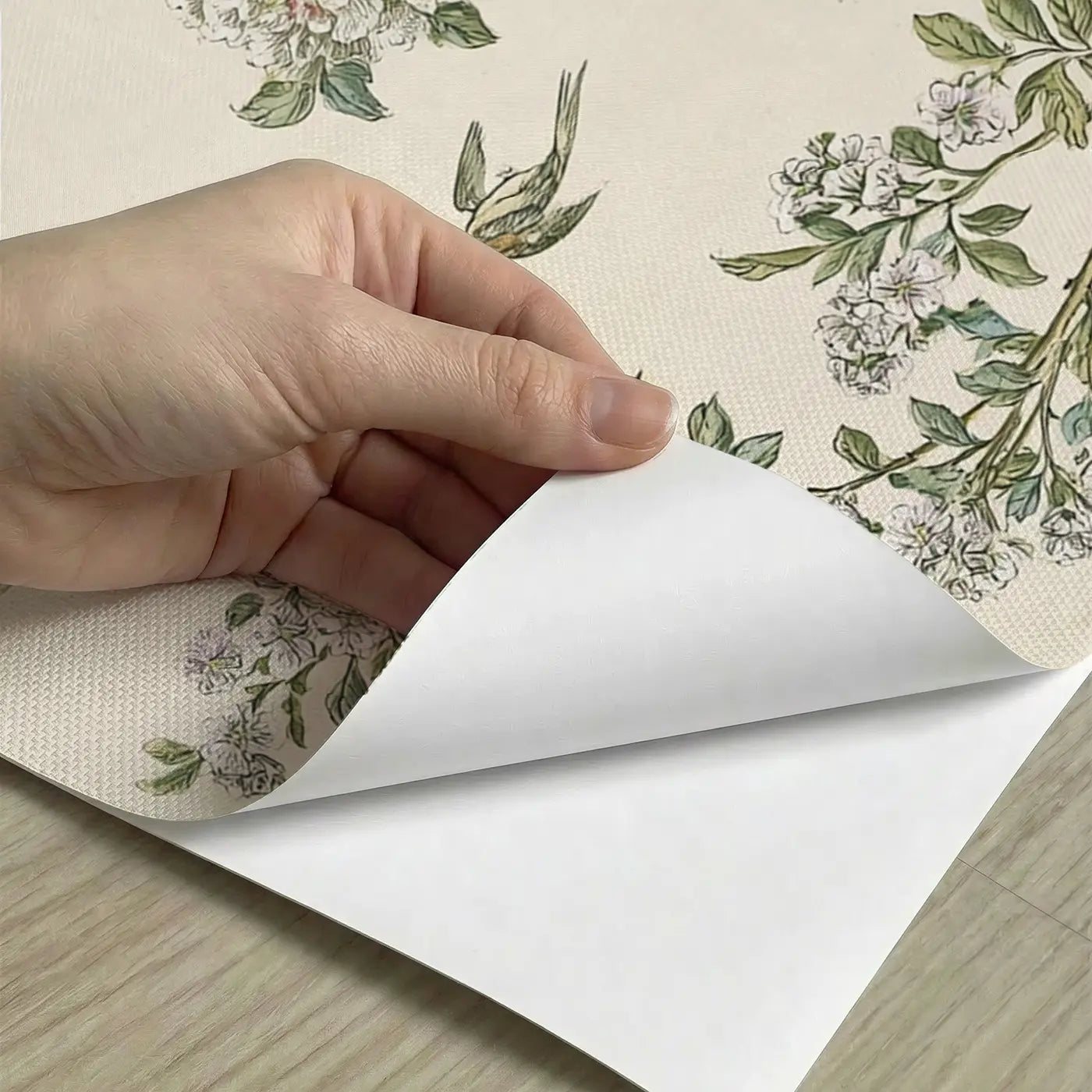 Peel-and-stick detail of Taj Mahal Peony Garden Wainscoting Wallpaper by Whimsy Tots