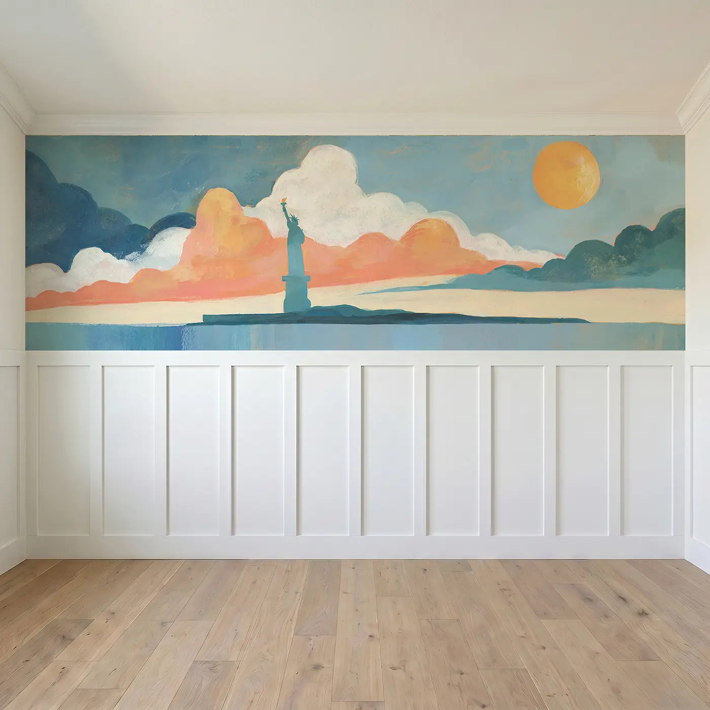 Full panel view of Flat Statue Liberty Proud Wainscoting Wallpaper by Whimsy Tots