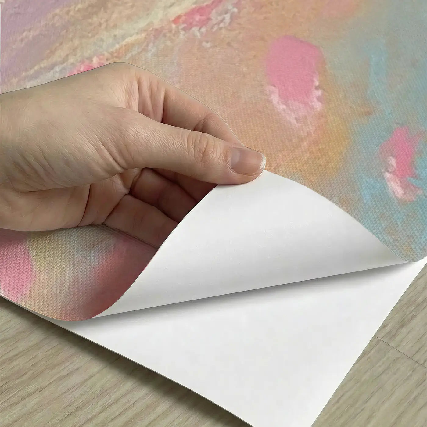 Peel-and-stick detail of Pastel Mount Fuji Dream Wainscoting Wallpaper by Whimsy Tots