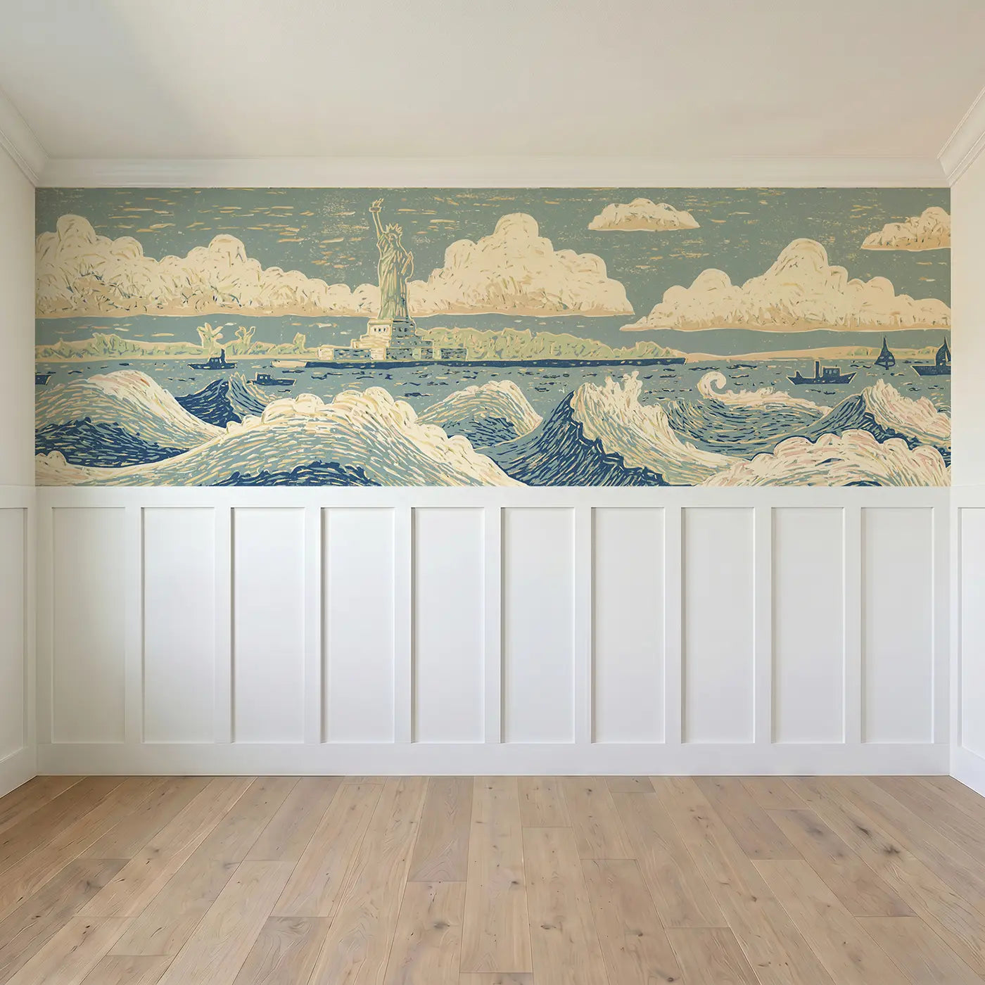 Full panel view of Carved Statue Liberty Bold Wainscoting Wallpaper by Whimsy Tots