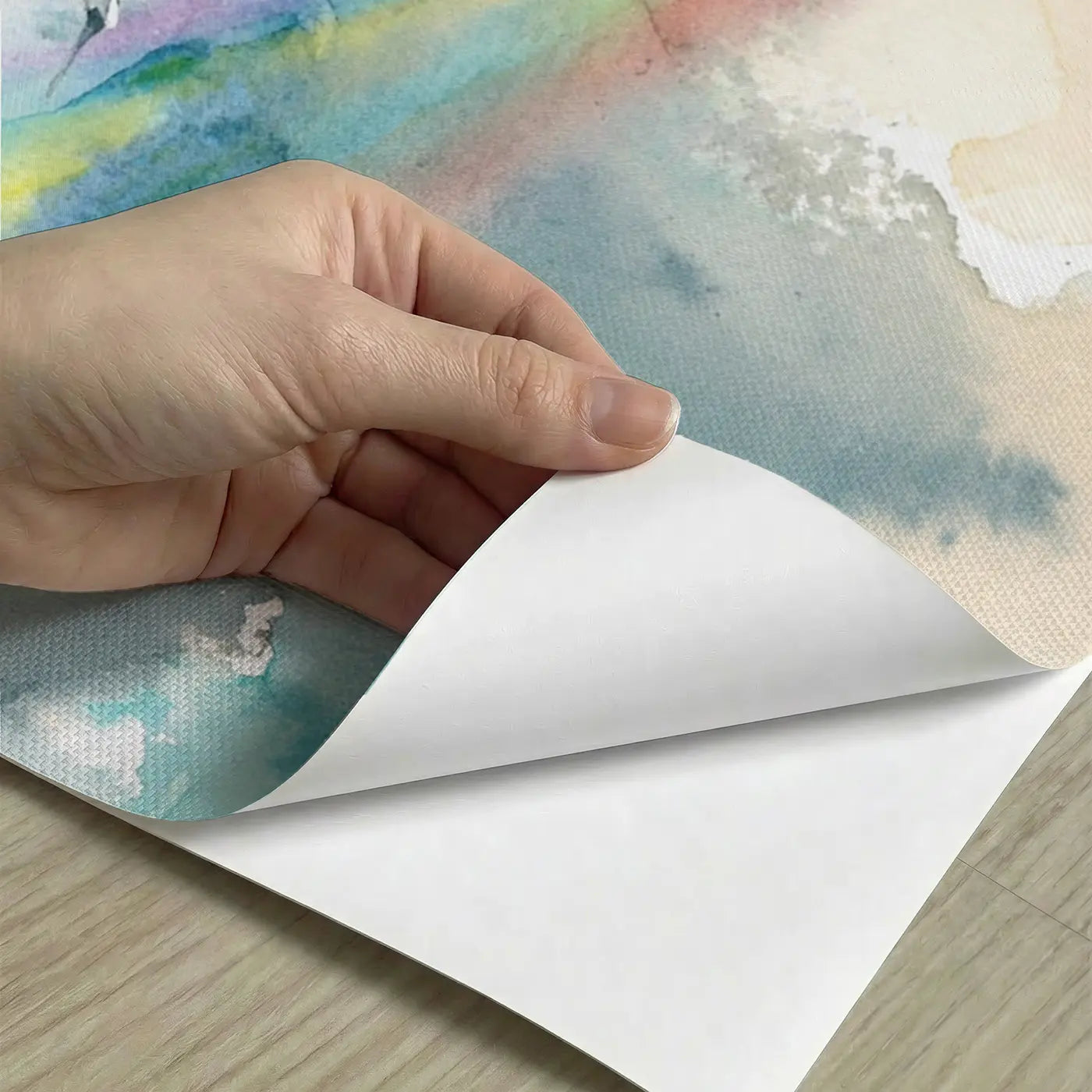 Peel-and-stick detail of Rainbow Arc Sea Horizon Wainscoting Wallpaper by Whimsy Tots