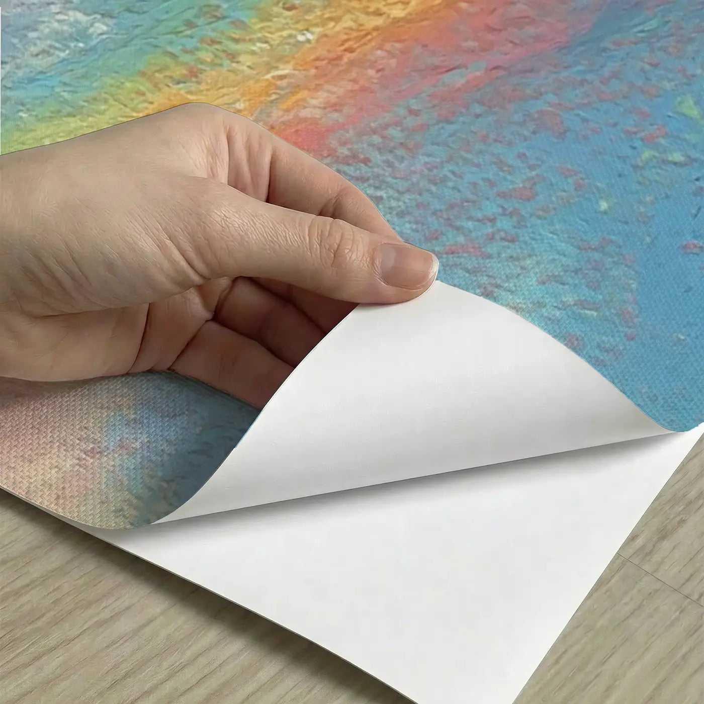 Peel-and-stick detail of Pastel Rainbow Cloud Baby Wainscoting Wallpaper by Whimsy Tots