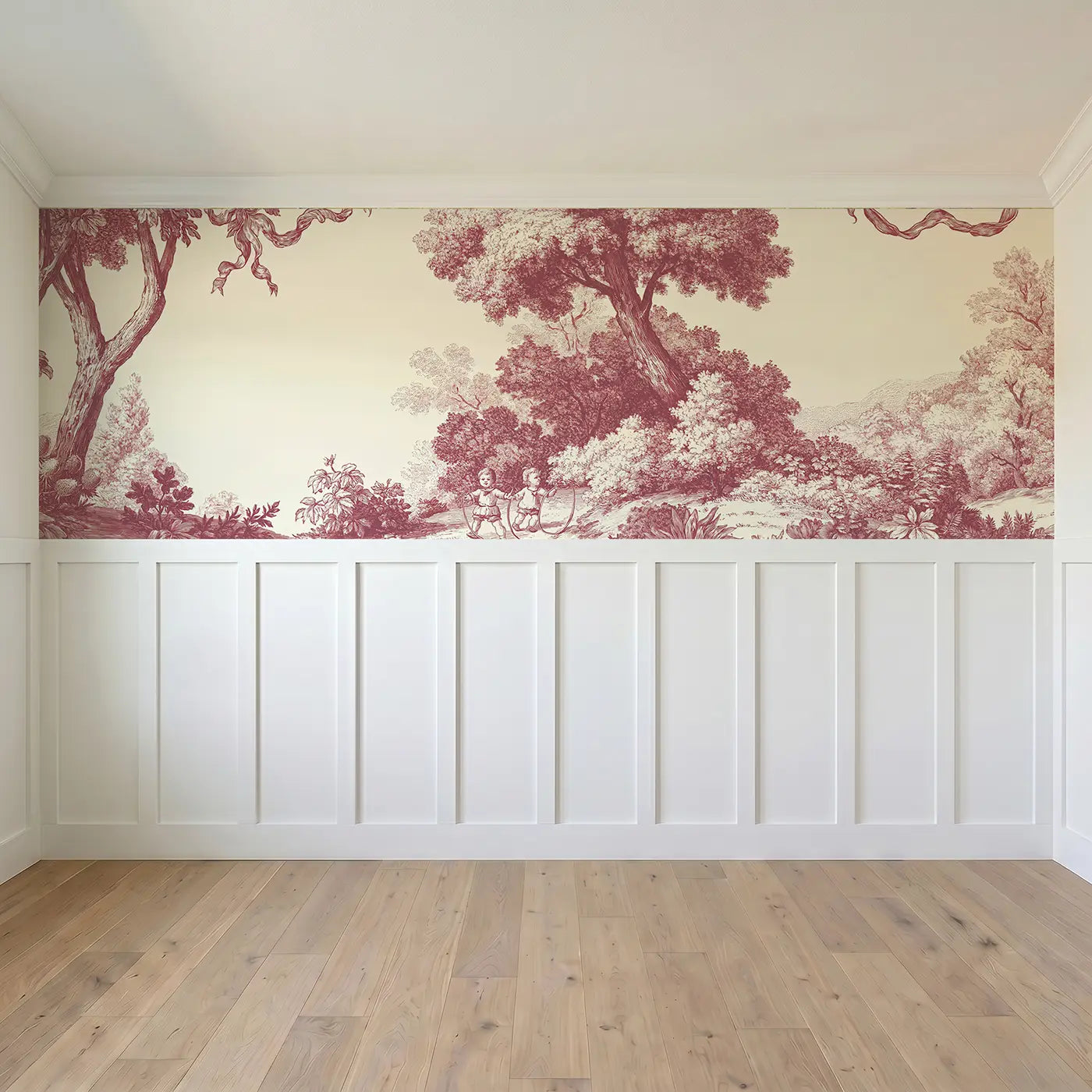 Full panel view of Child Fishing Pond Toile Wainscoting Wallpaper by Whimsy Tots