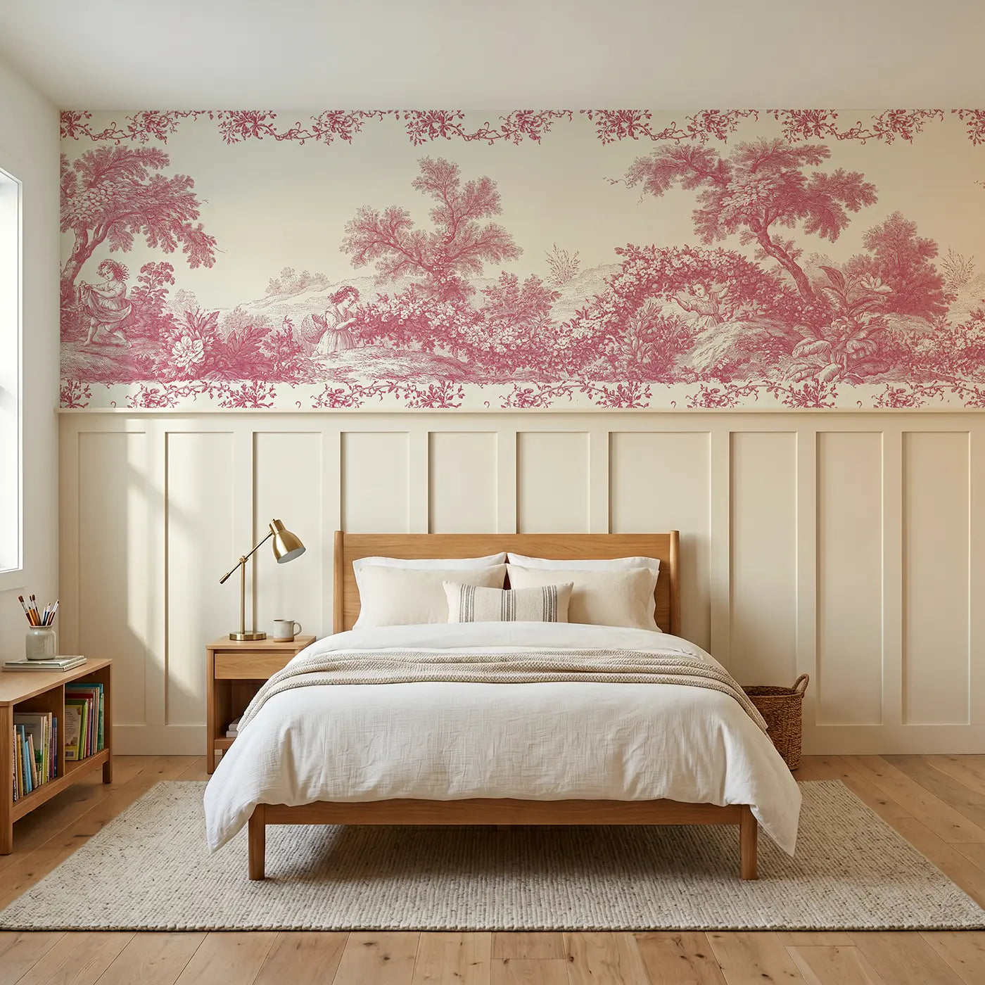Botanical Elegance flower garland maiden toile wainscoting wallpaper for bedroom by Whimsy Tots.