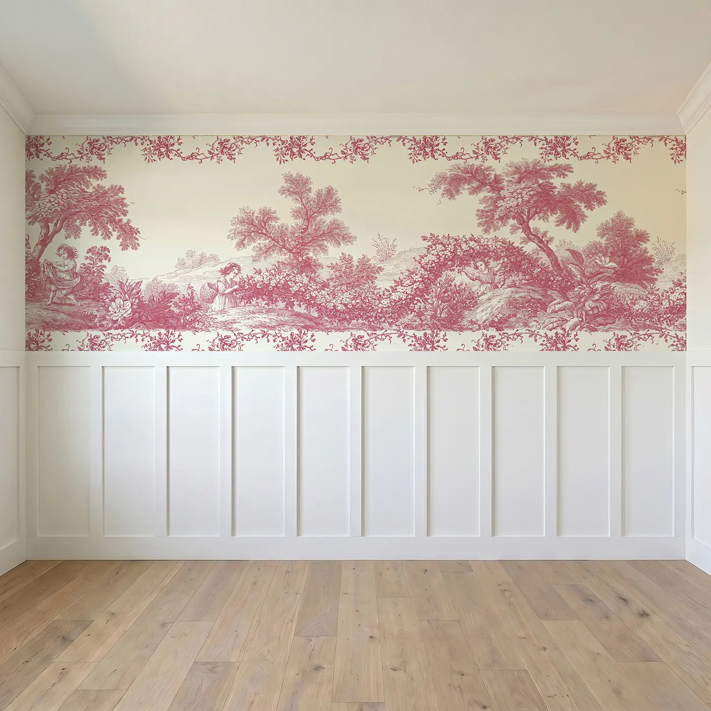 Full panel view of Flower Garland Maiden Toile Wainscoting Wallpaper by Whimsy Tots
