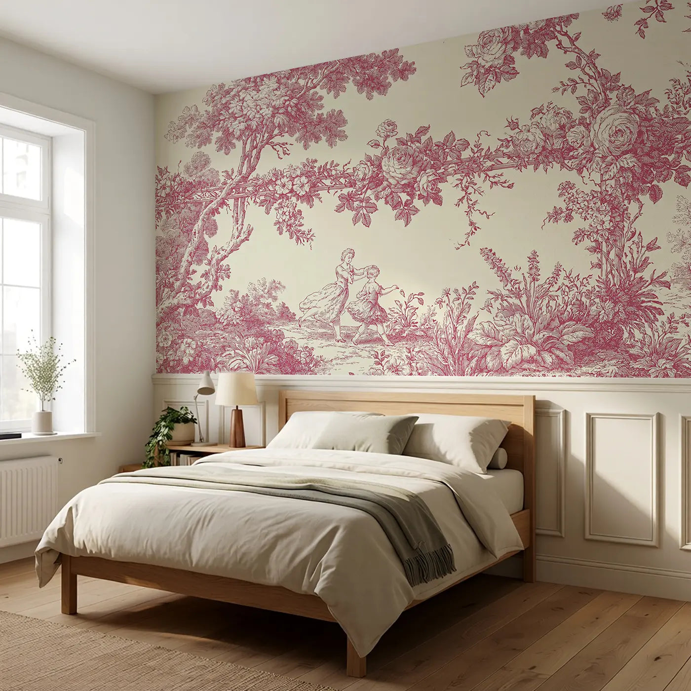 Couple Dancing Garden Toile Wainscoting Wallpaper styled in a kids bedroom by Whimsy Tots