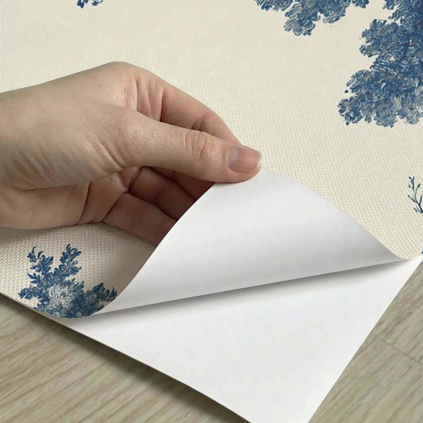 Peel-and-stick detail of Harvest Field Wheat Blue Toile Wainscoting Wallpaper by Whimsy Tots