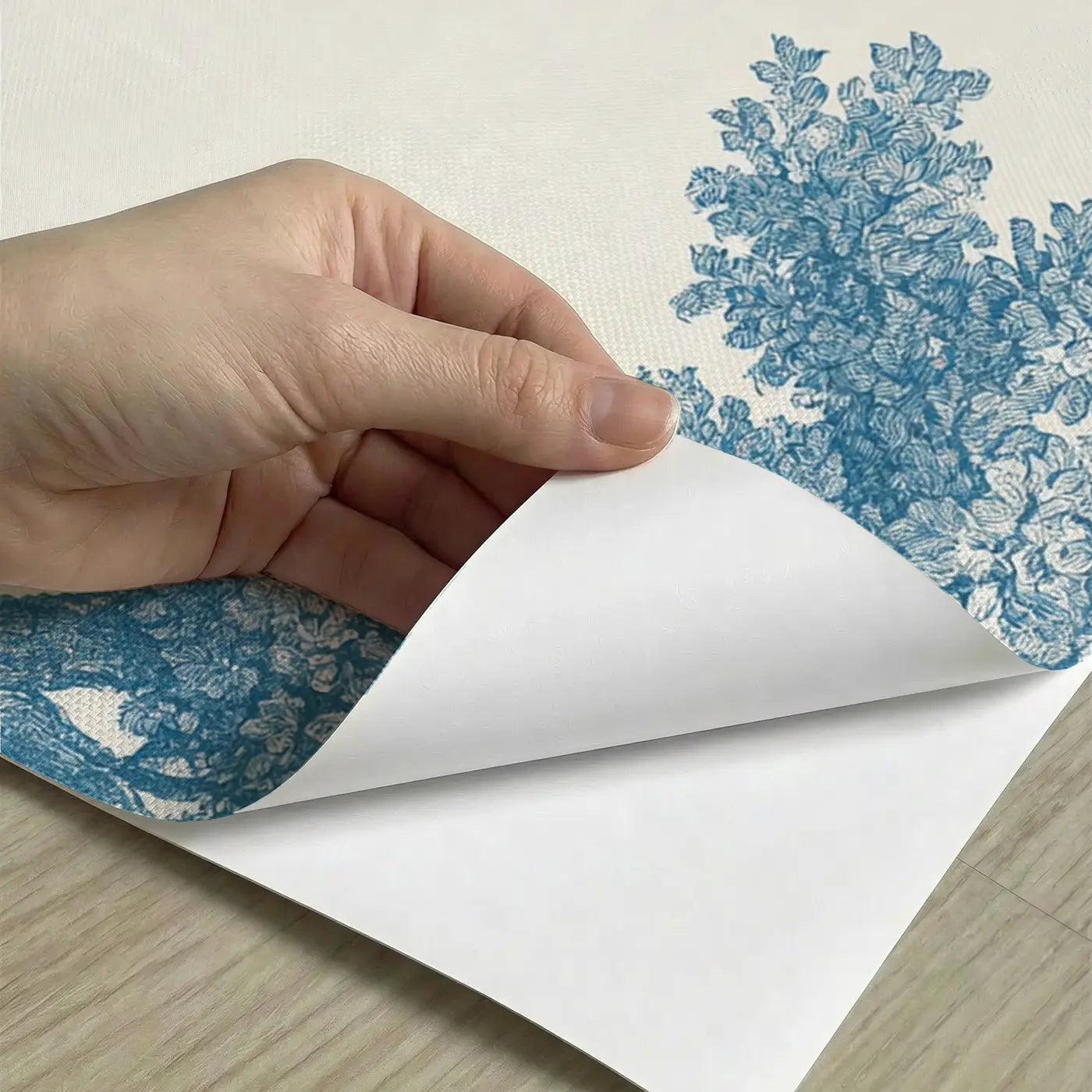 Peel-and-stick detail of Sheep Bridge Pastoral Blue Wainscoting Wallpaper by Whimsy Tots
