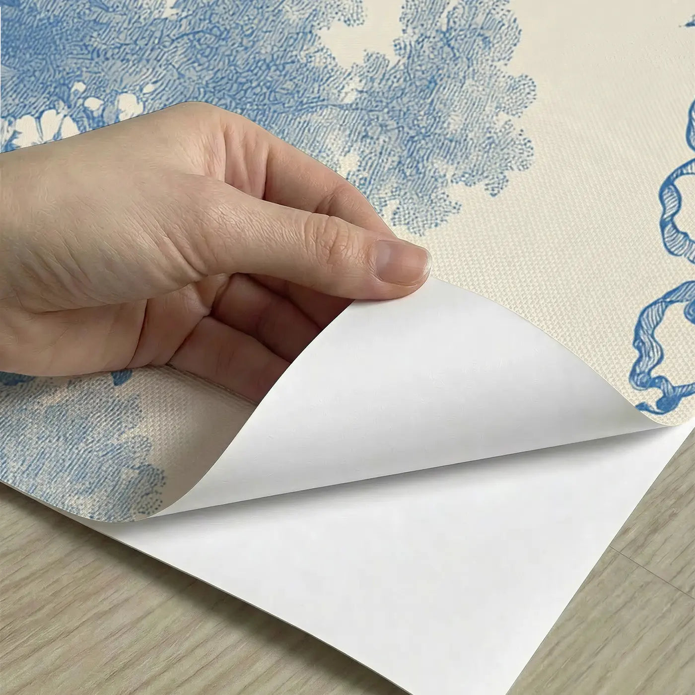 Peel-and-stick detail of Meadow Tea Picnic Blue Toile Wainscoting Wallpaper by Whimsy Tots
