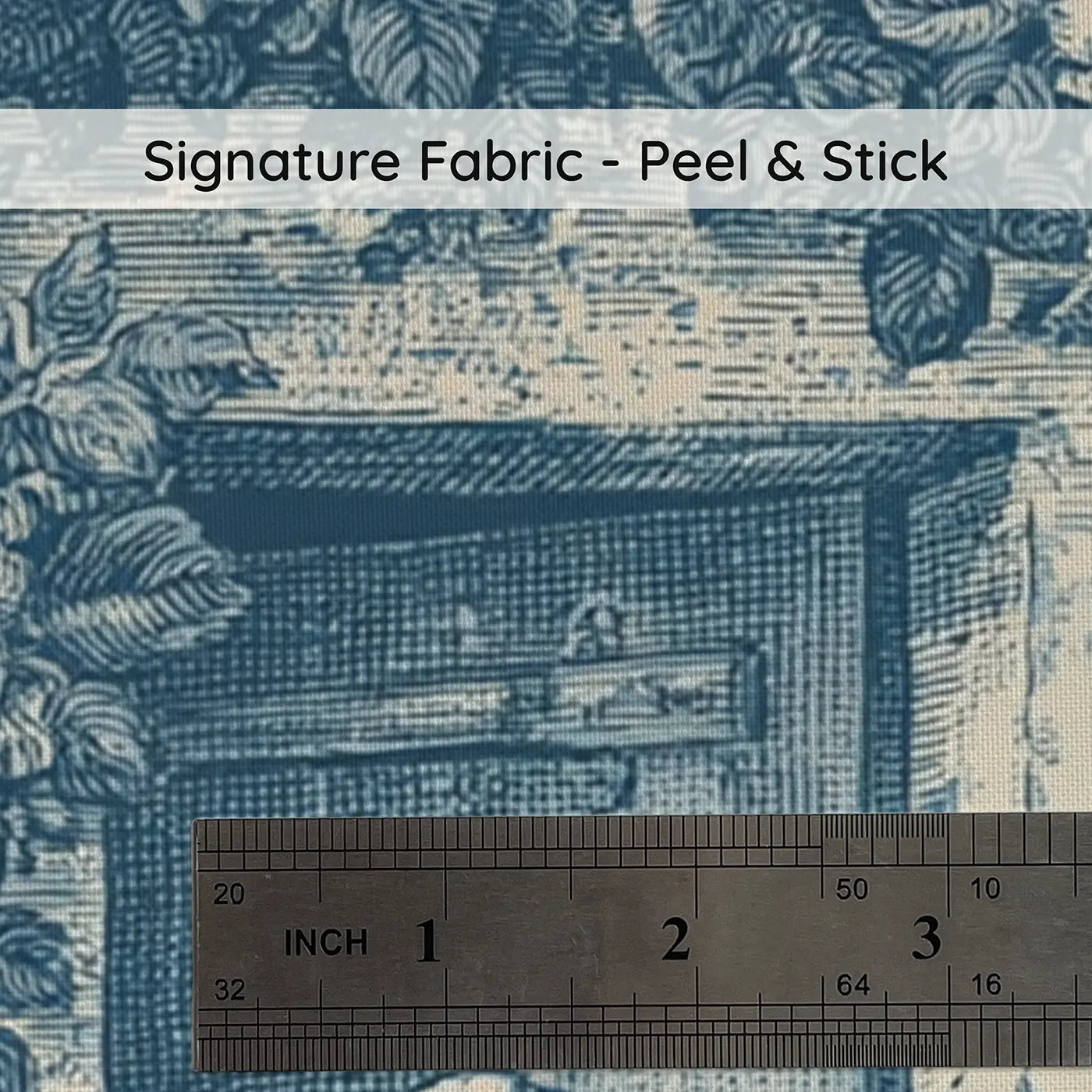 Fabric texture close-up of Cottage Door Roses Blue Toile Wainscoting Wallpaper by Whimsy Tots