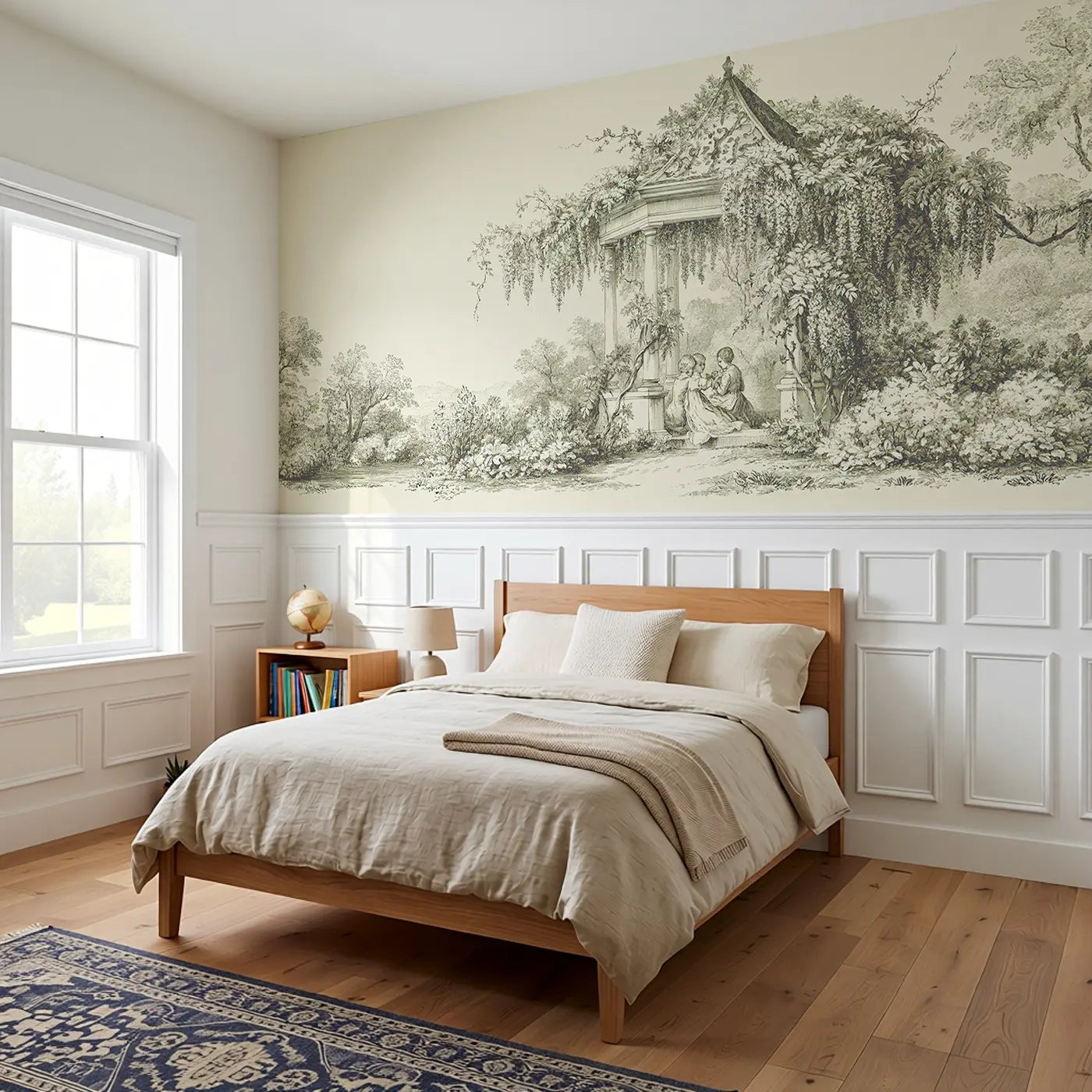 Gazebo Garden Couple Sepia Toile Wainscoting Wallpaper styled in a kids bedroom by Whimsy Tots