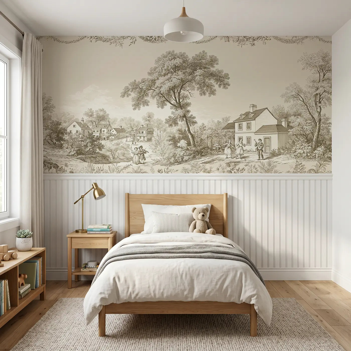 Botanical Elegance music fiddle dance sepia toile wainscoting wallpaper for bedroom by Whimsy Tots.