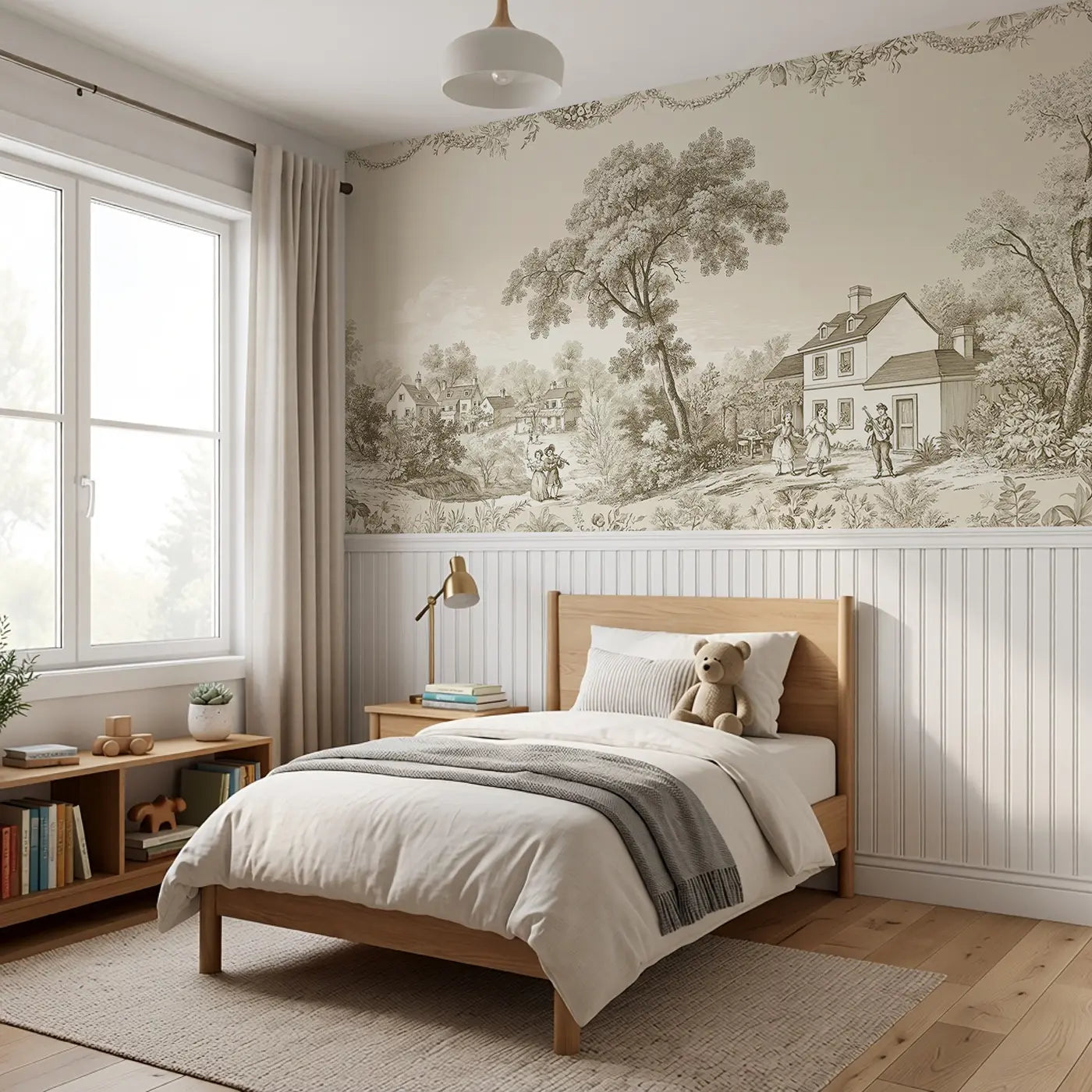 Music Fiddle Dance Sepia Wainscoting Wallpaper styled in a kids bedroom by Whimsy Tots