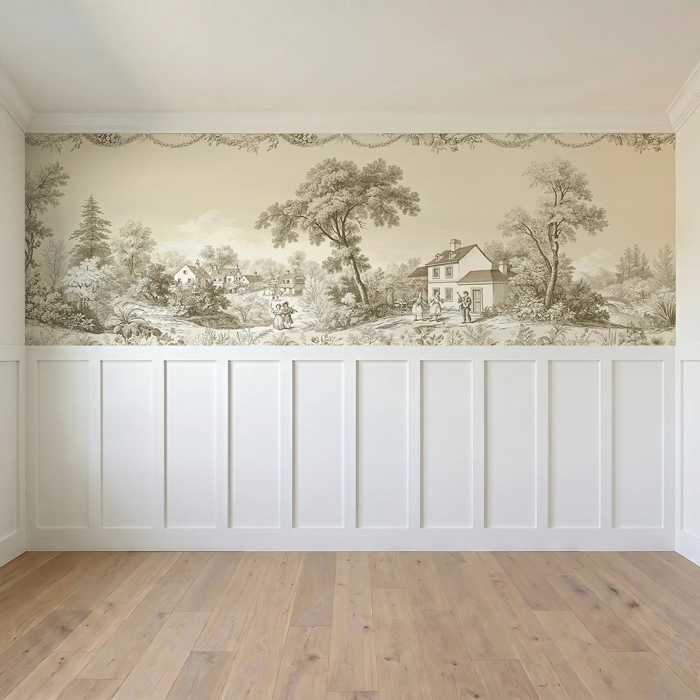 Full panel view of Music Fiddle Dance Sepia Wainscoting Wallpaper by Whimsy Tots