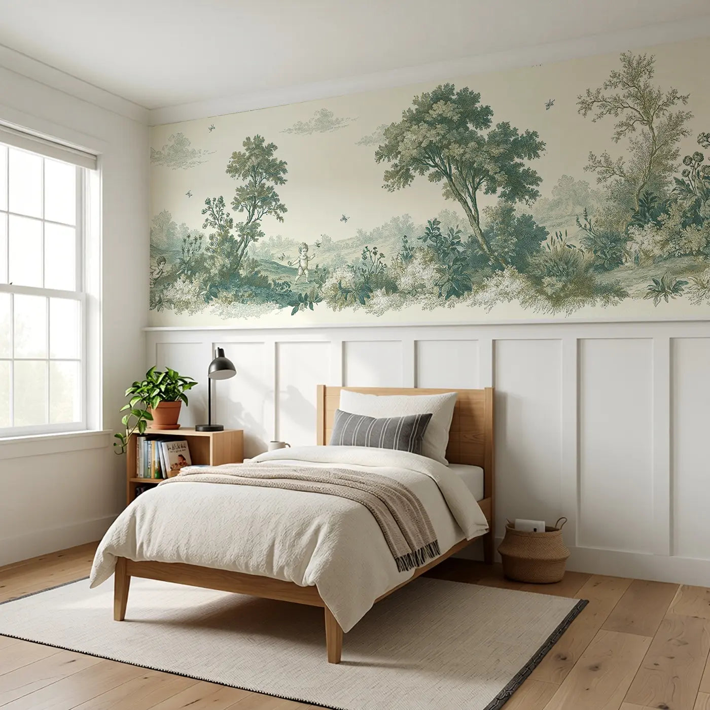 Children Chase Butterfly Sepia Wainscoting Wallpaper styled in a kids bedroom by Whimsy Tots