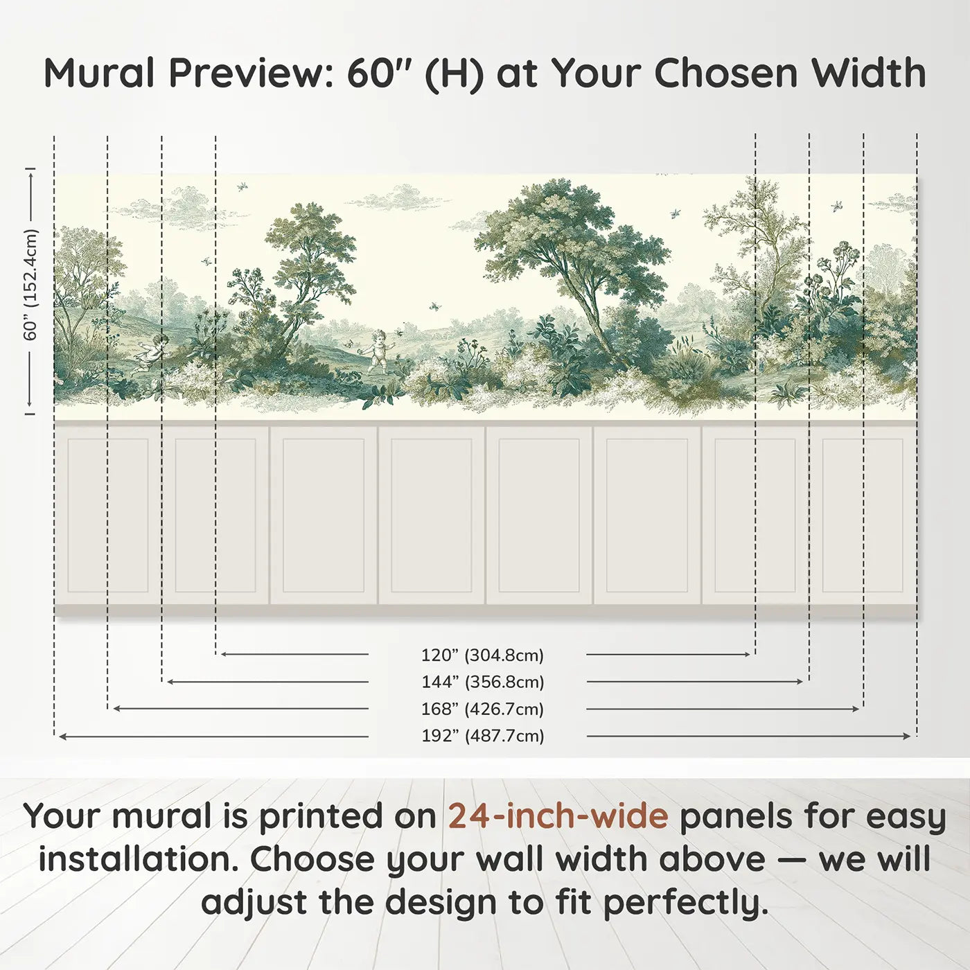 Panel dimensions for Children Chase Butterfly Sepia Wainscoting Wallpaper by Whimsy Tots
