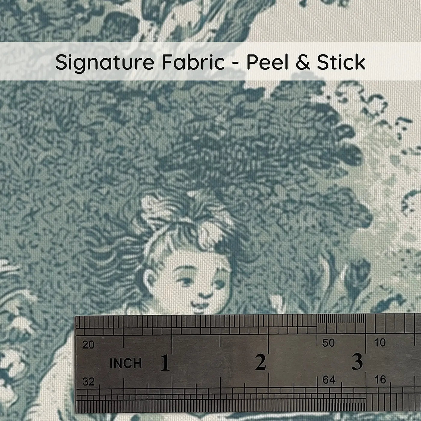 Fabric texture close-up of Wildflower Gather Green Toile Wainscoting Wallpaper by Whimsy Tots