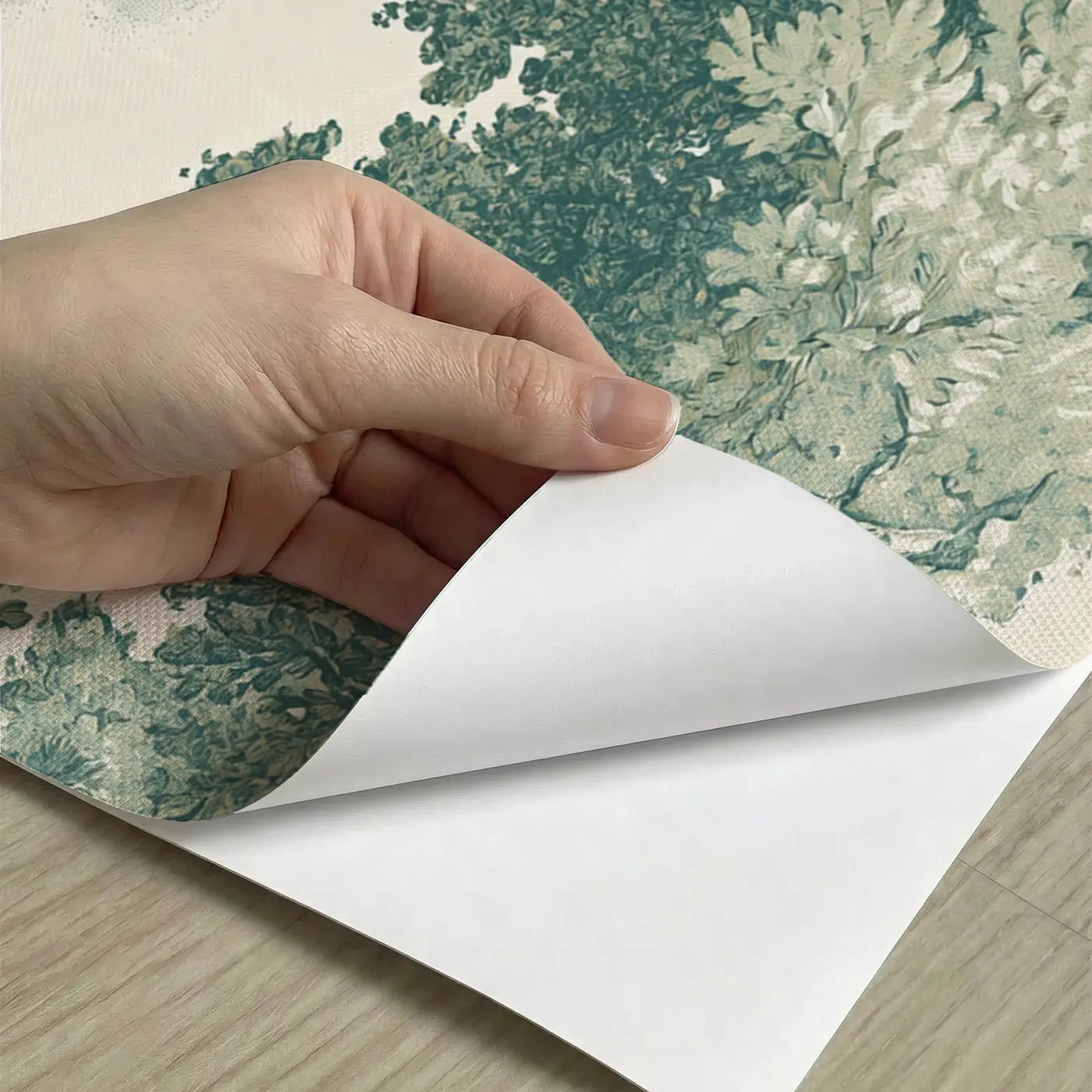 Peel-and-stick detail of Forest Path Walk Green Toile Wainscoting Wallpaper by Whimsy Tots