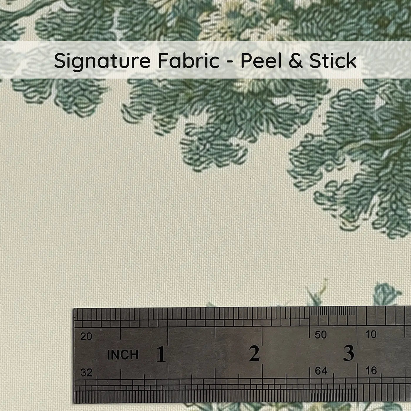 Fabric texture close-up of Topiary Garden Green Toile Wainscoting Wallpaper by Whimsy Tots