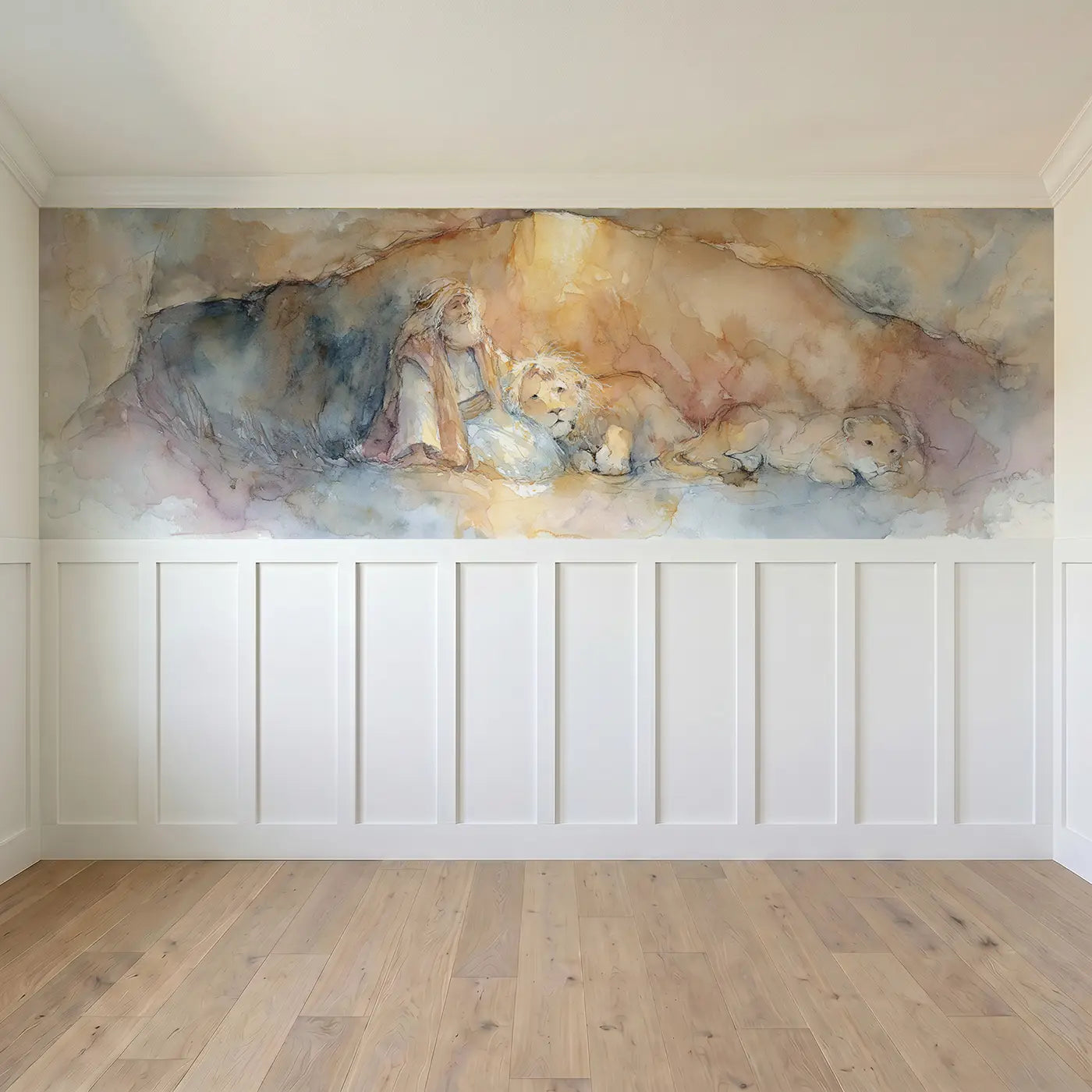 Full panel view of Daniel Lions Peaceful Den Wainscoting Wallpaper by Whimsy Tots