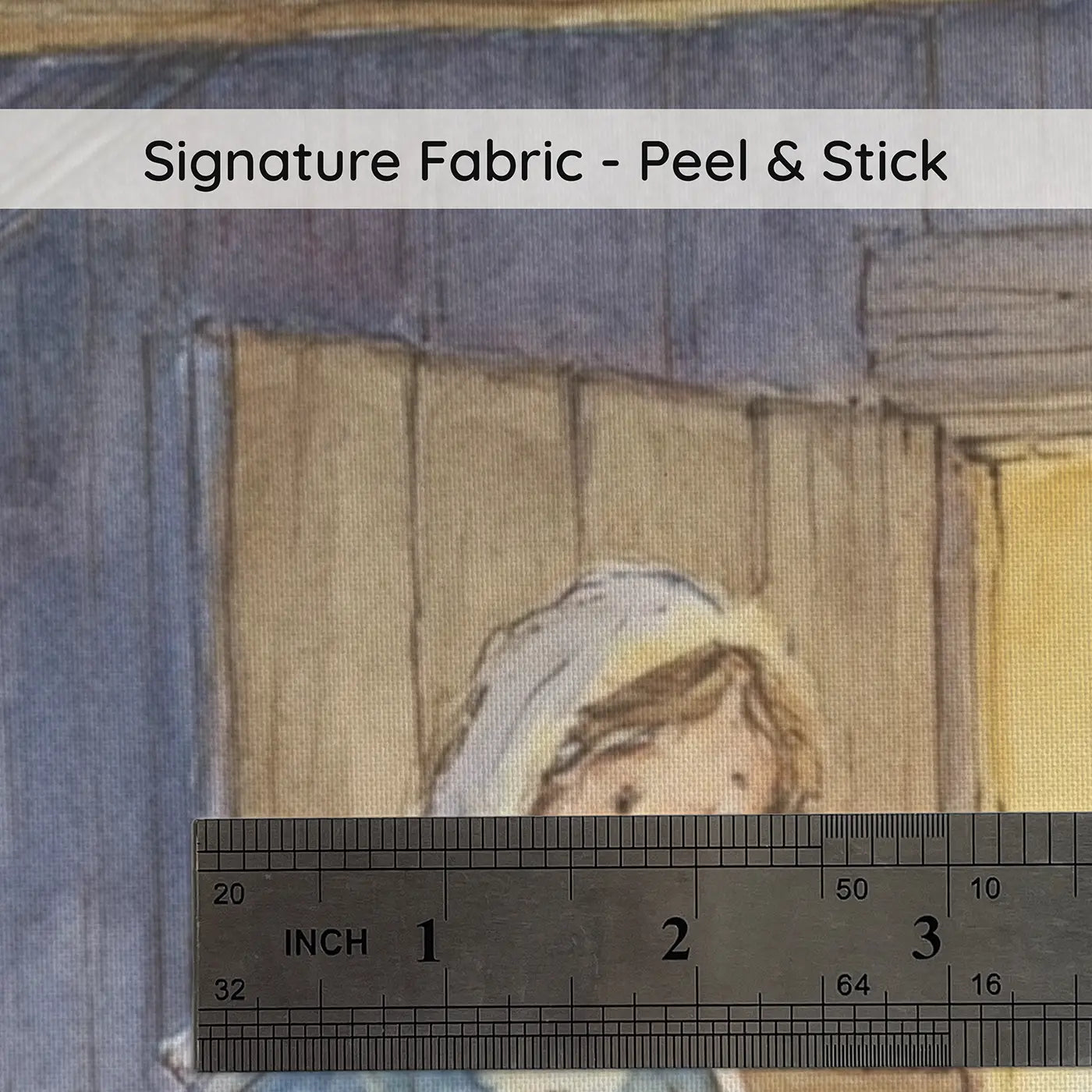 Fabric texture close-up of Nativity Shepherd Visit Wainscoting Wallpaper by Whimsy Tots
