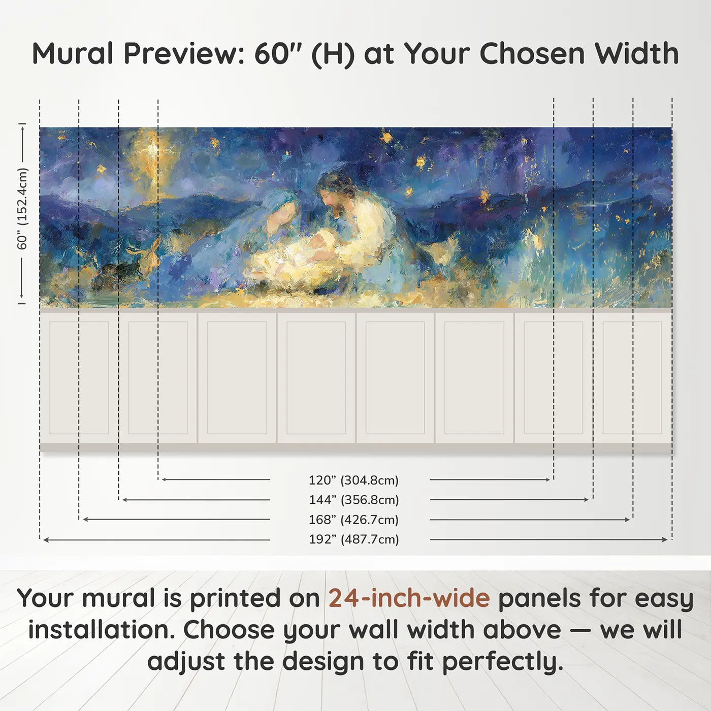 Panel dimensions for Nativity Golden Star Oil Wainscoting Wallpaper by Whimsy Tots