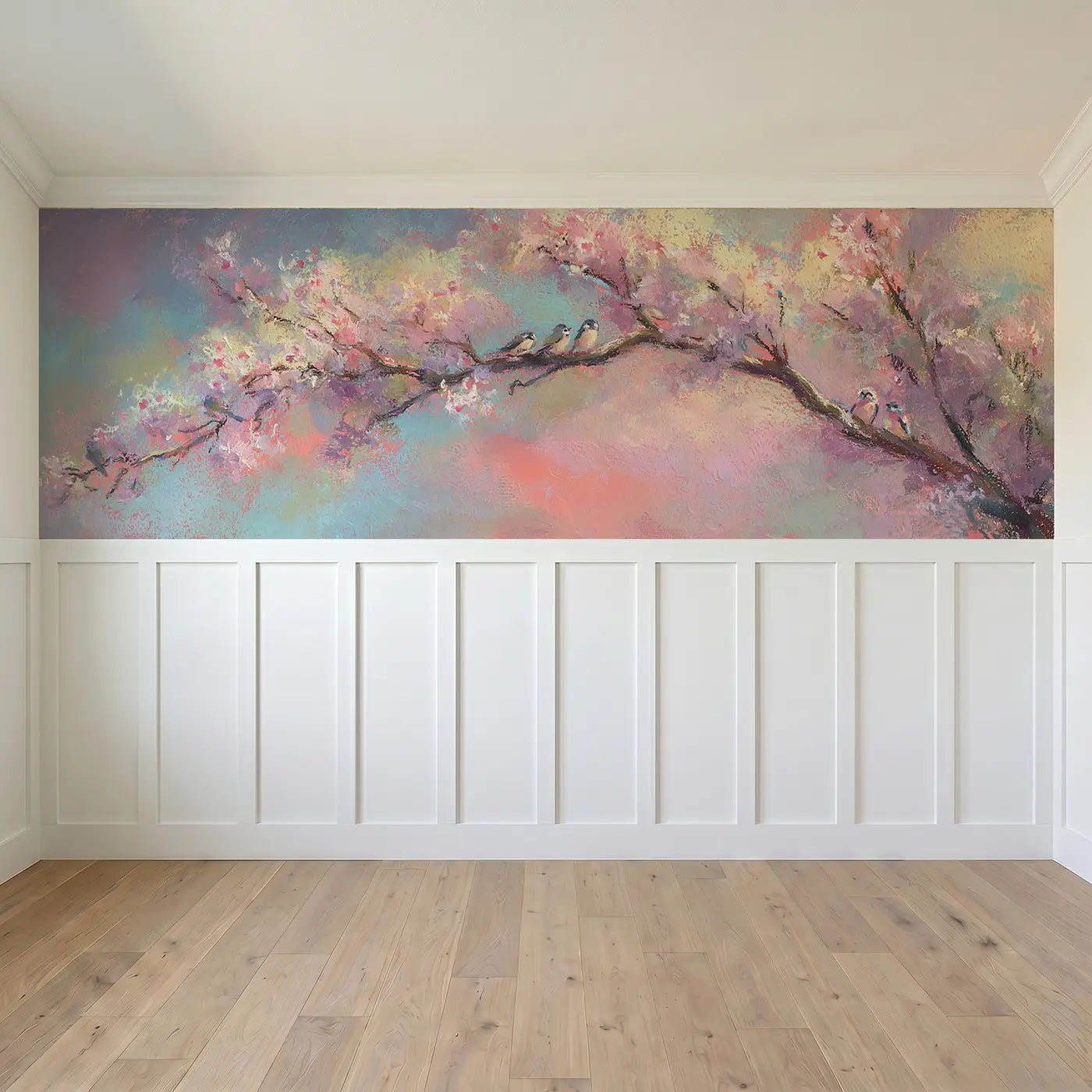 Full panel view of Chalk Tree Life Soft Wainscoting Wallpaper by Whimsy Tots